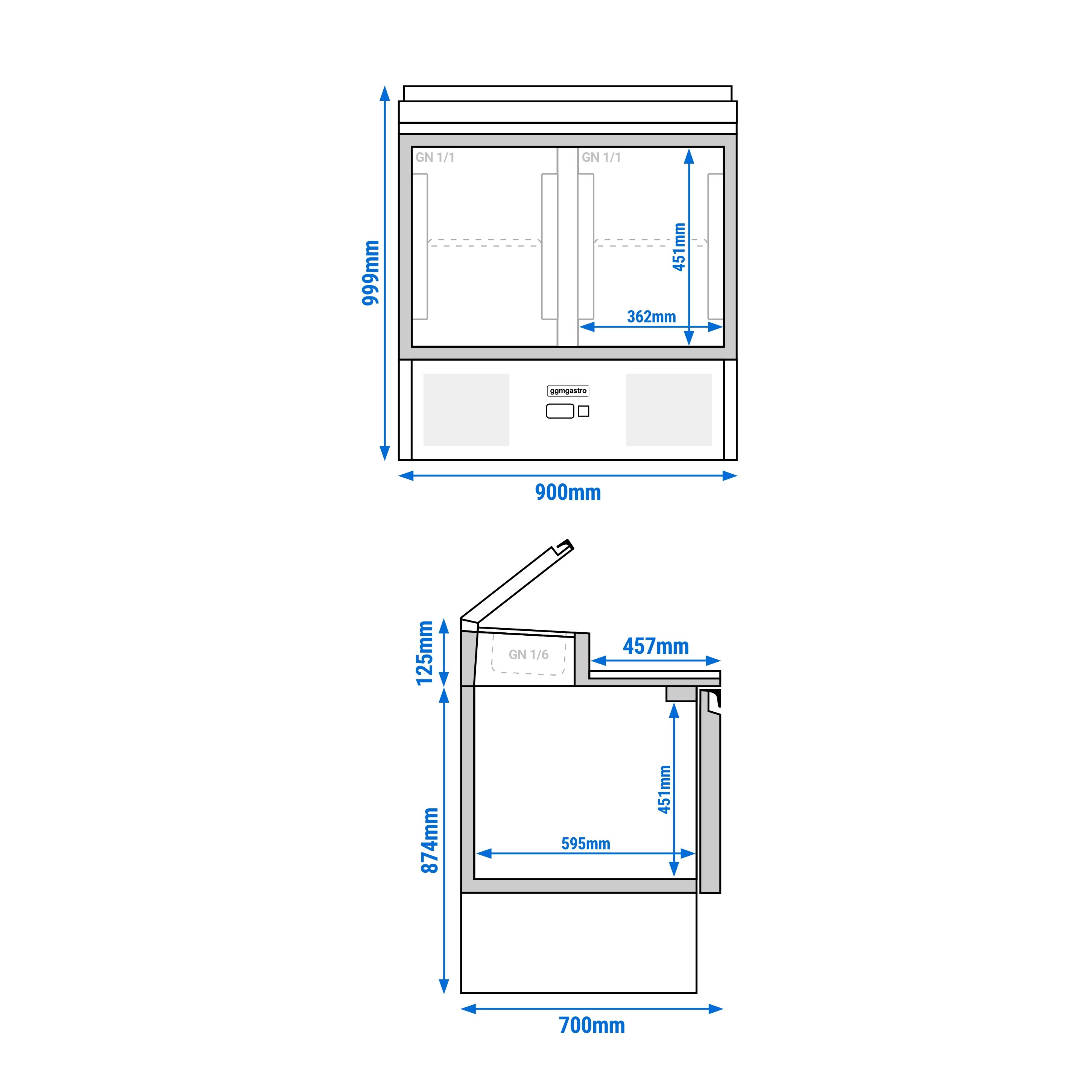 Table de préparation Mini PREMIUM – 900 mm – 2 portes – pour 5 bacs GN 1/6