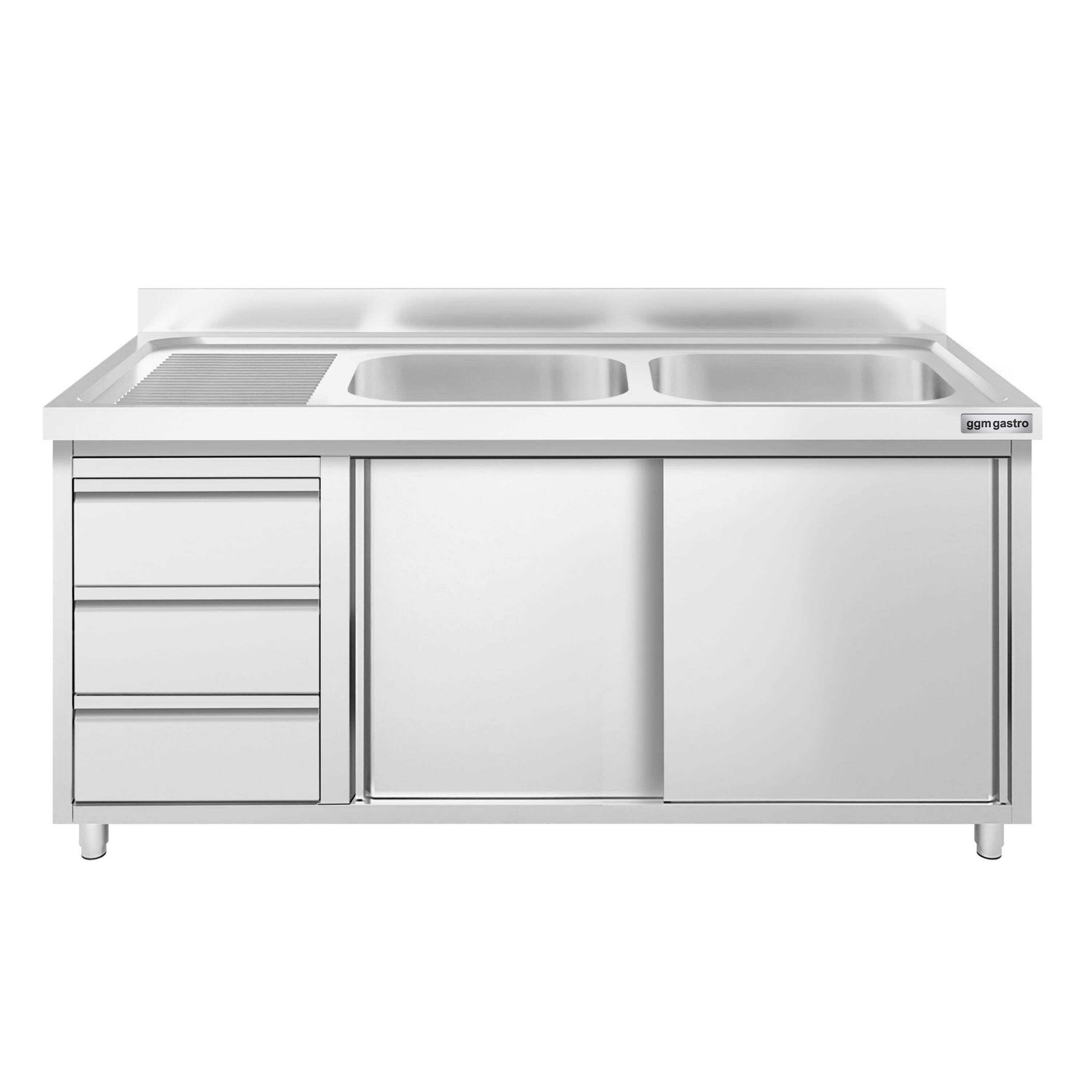Meuble plonge PREMIUM - 1400x600mm - 2 bacs - 3 tiroirs