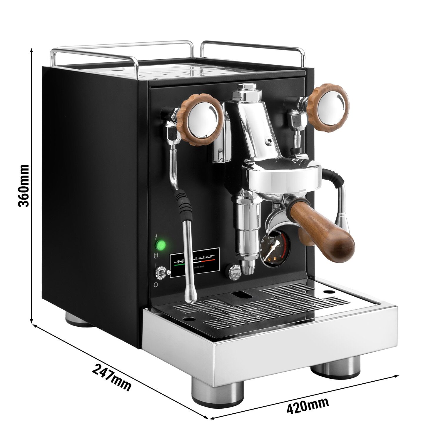 Machine expresso professionnelle « Mini » – 1 groupe – 1,2 kW – avec mousseur à lait & eau chaude – Noir