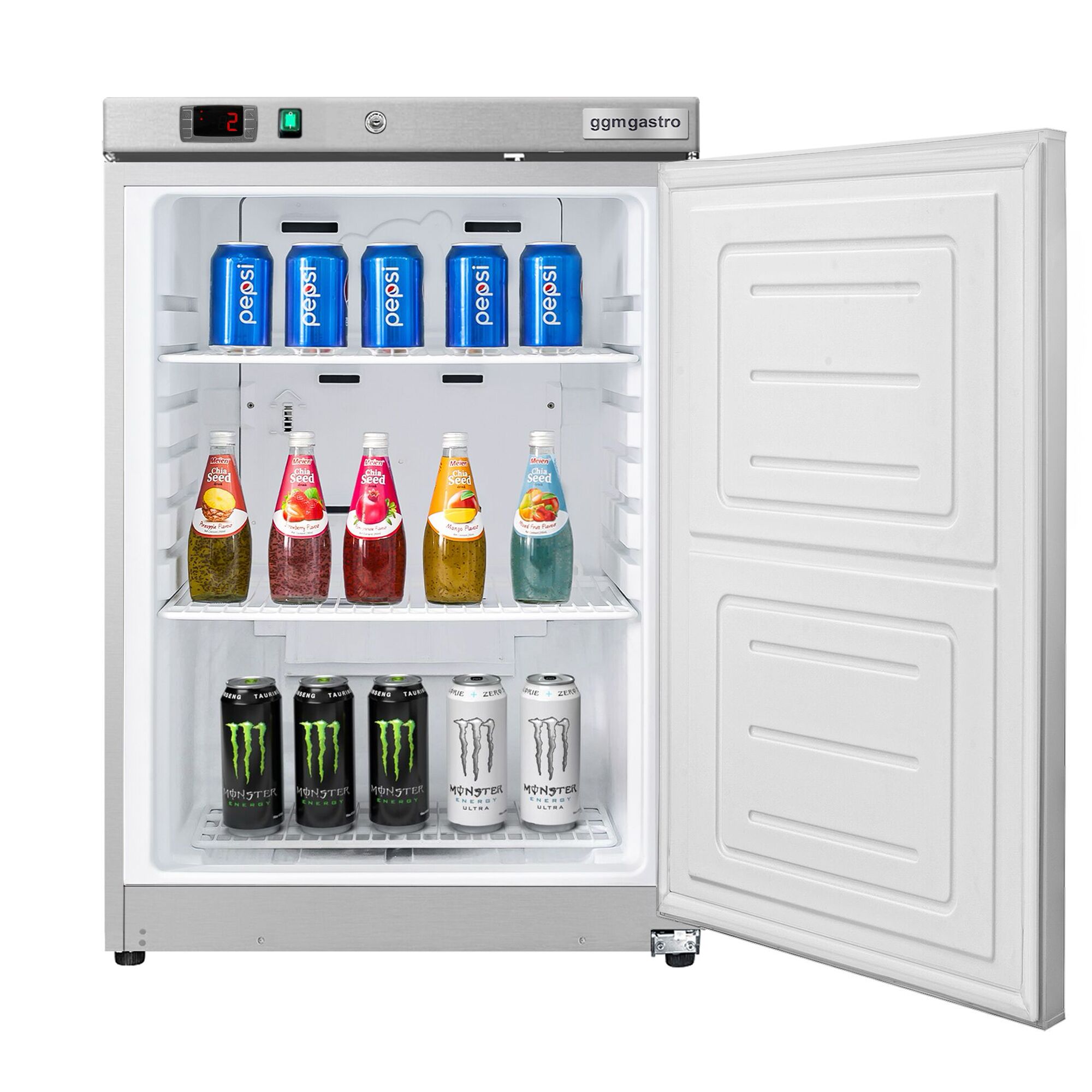 (2 pièces) Mini réfrigérateur de stockage inox ECO – 200 litres – avec 1 porte – intérieur de la porte en plastique