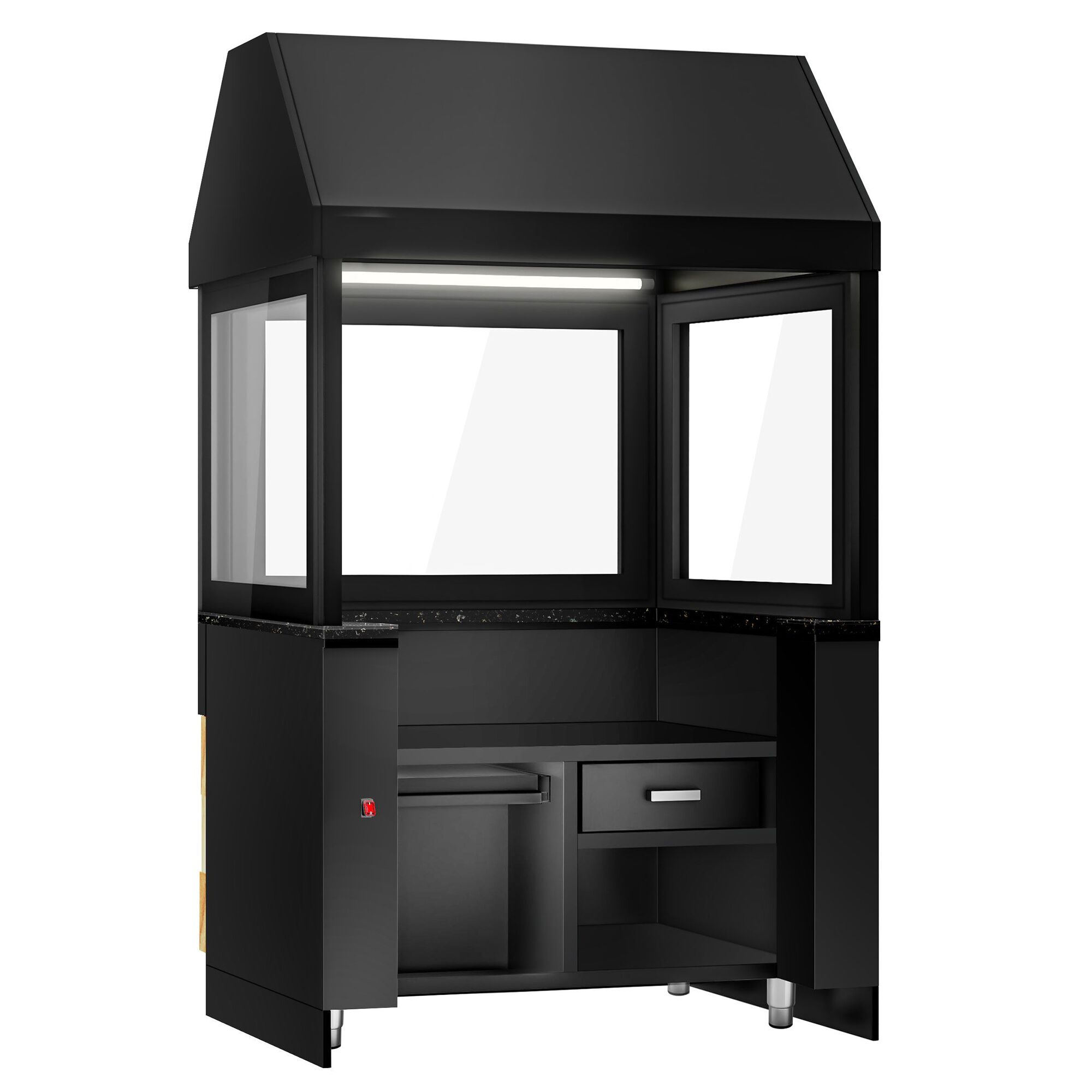Grill à gaz TORONTO - 1100 mm - Façade en bois - plan de travail en granit noir - verre de protection thermique