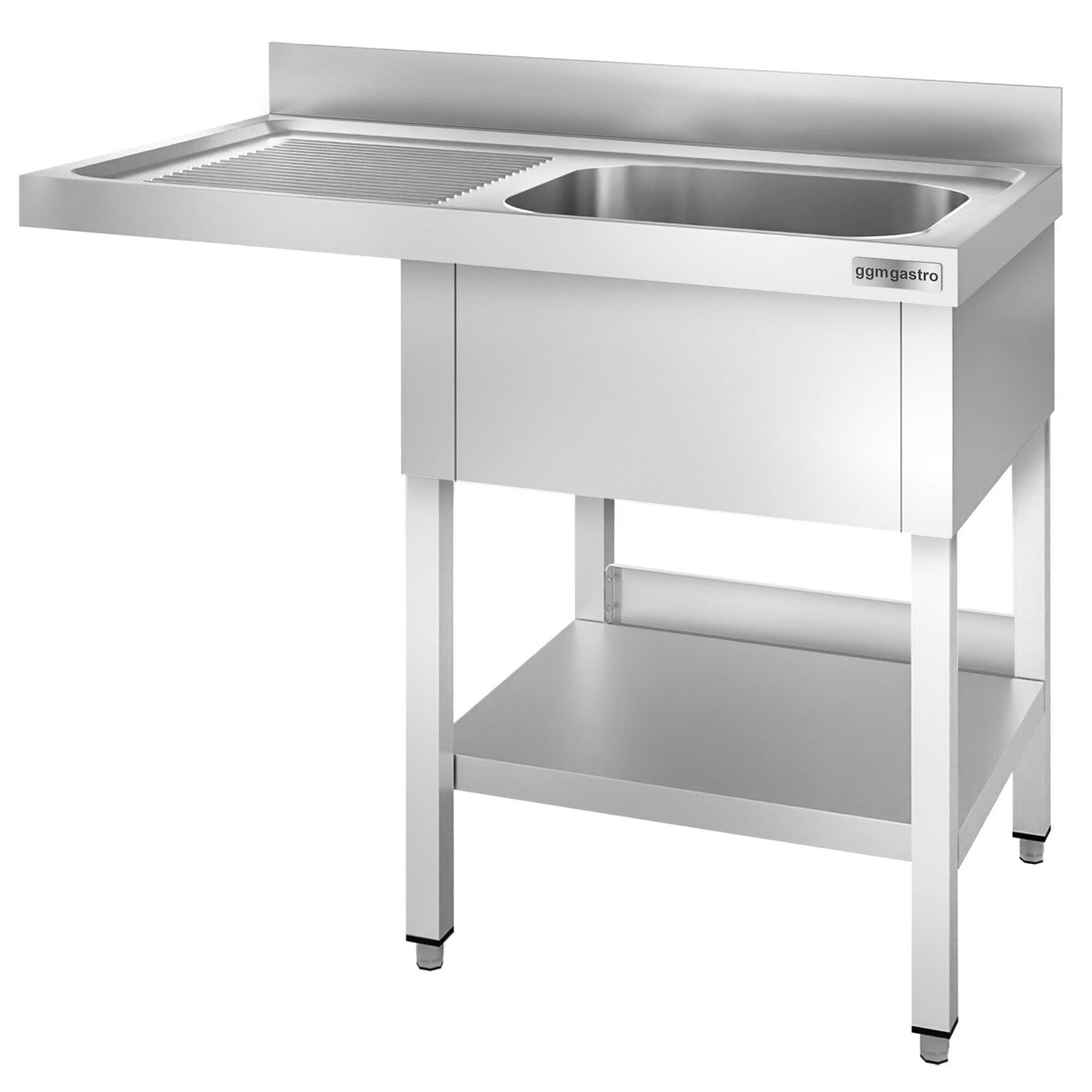 Plonge PREMIUM en acier inoxydable - 1200x700mm - 1 bac - égouttoir à gauche - avec espace lave-vaisselle - adossée/avec dosseret
