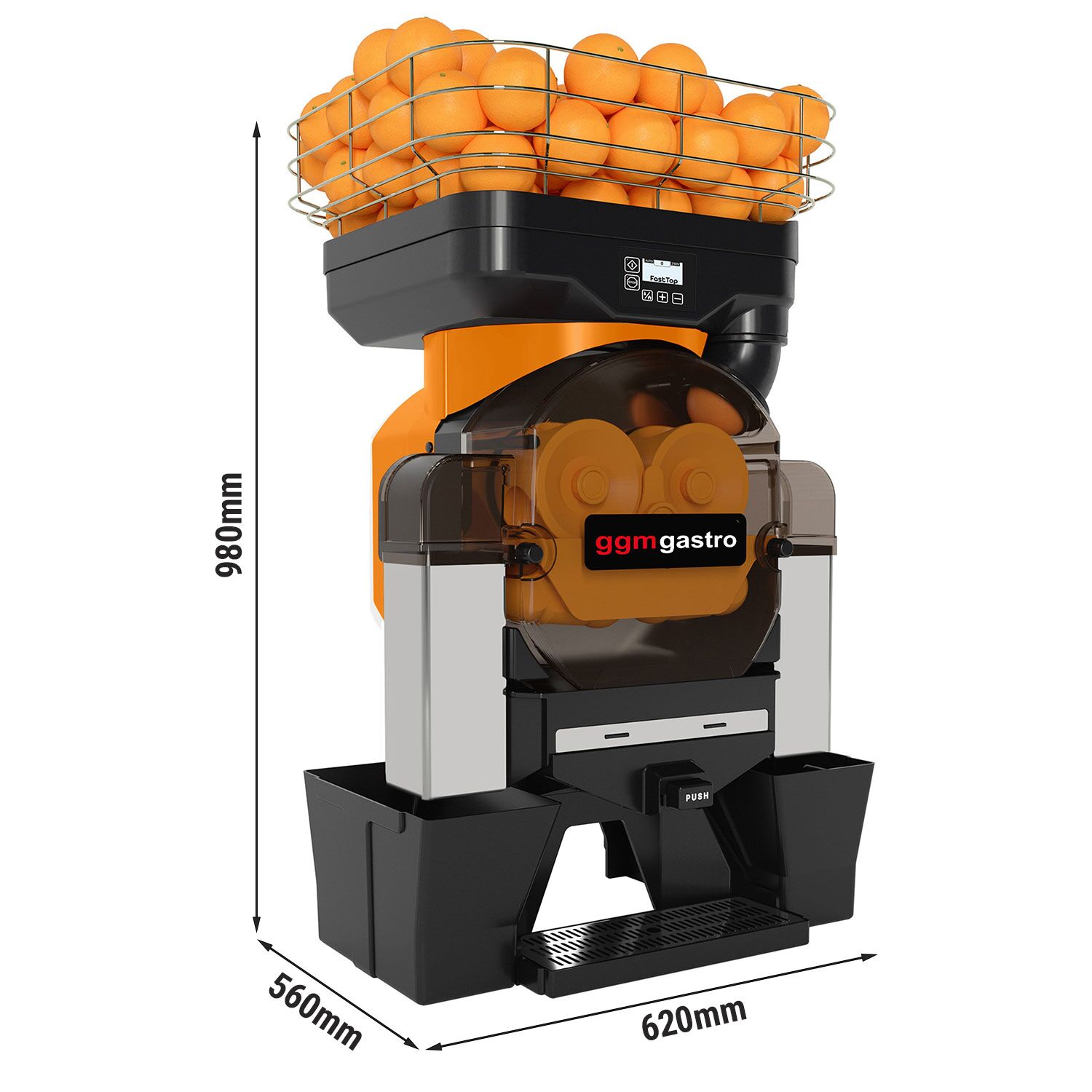 Automatic Orange Juicer - 550W - 58kg - with automatic feed, 45 oranges/min, orange size 60-80mm, push & juice button, peel collection - Orange