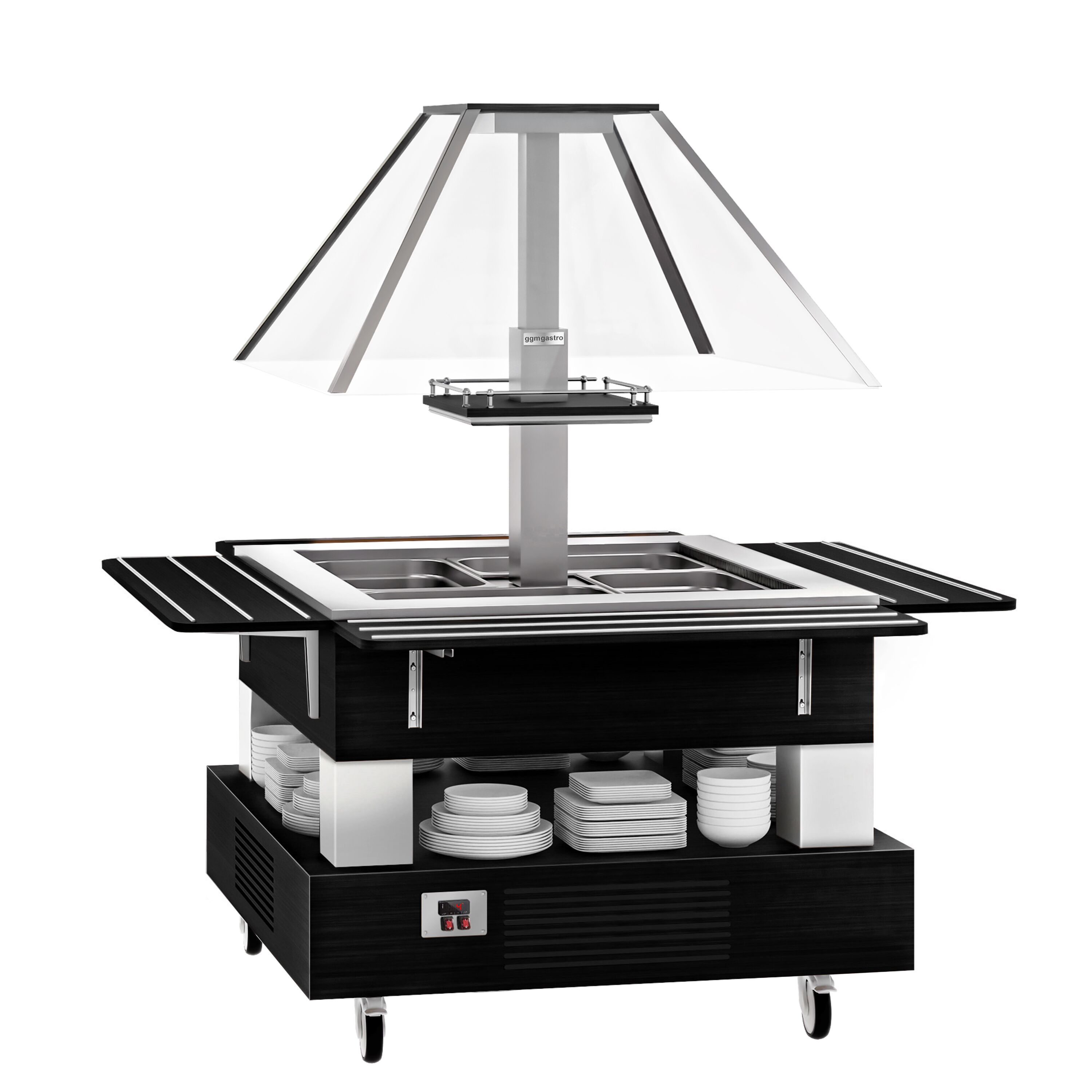 Bar à salades / buffet froid DUBLIN - 1700 mm - avec vitrine en verre inclinée - pour 4x GN 1/1 - Noir