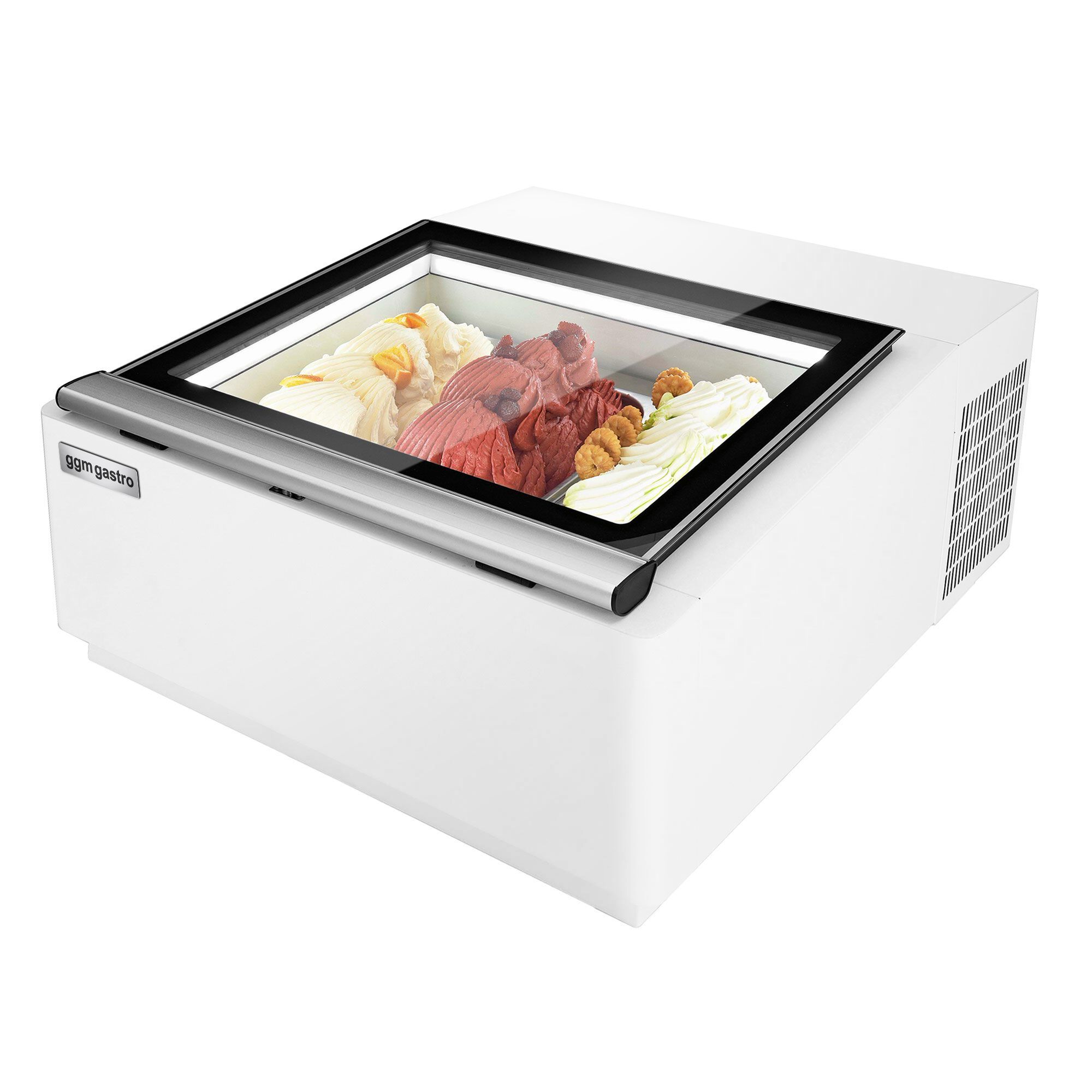 Vitrine à glaces à poser - 670mm - Froid statique - Blanc - pour 3 bacs de 5 L - Côté service