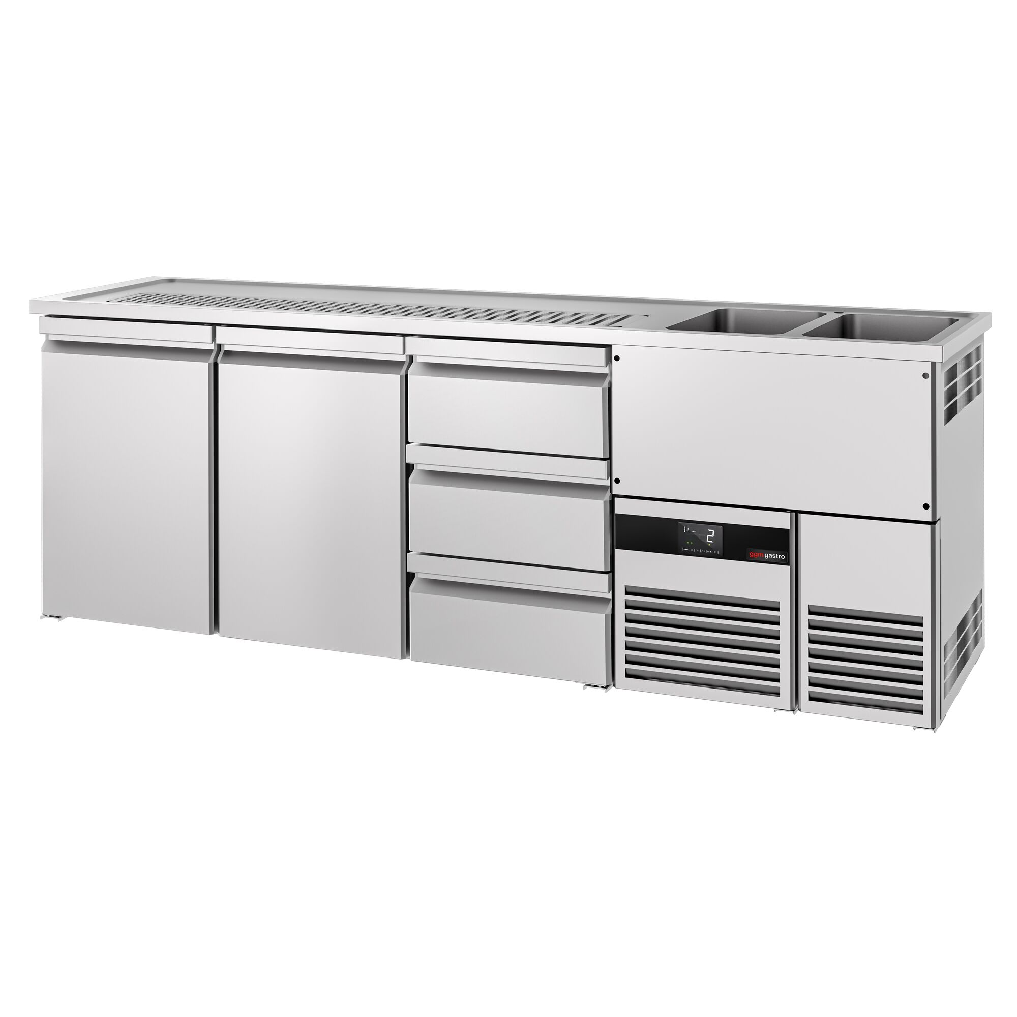 Comptoir de bar réfrigéré PREMIUM - 2500x700mm - 2 portes & 3 tiroirs