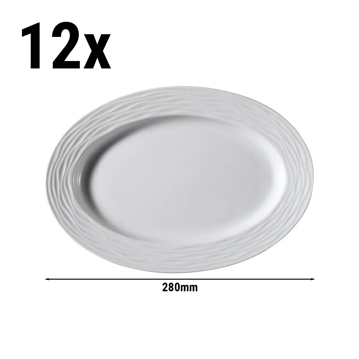 (12 Pièces) SEA WAVE - Plat / Assiette à Döner - Ovale - Longueur : 280 mm - Blanc