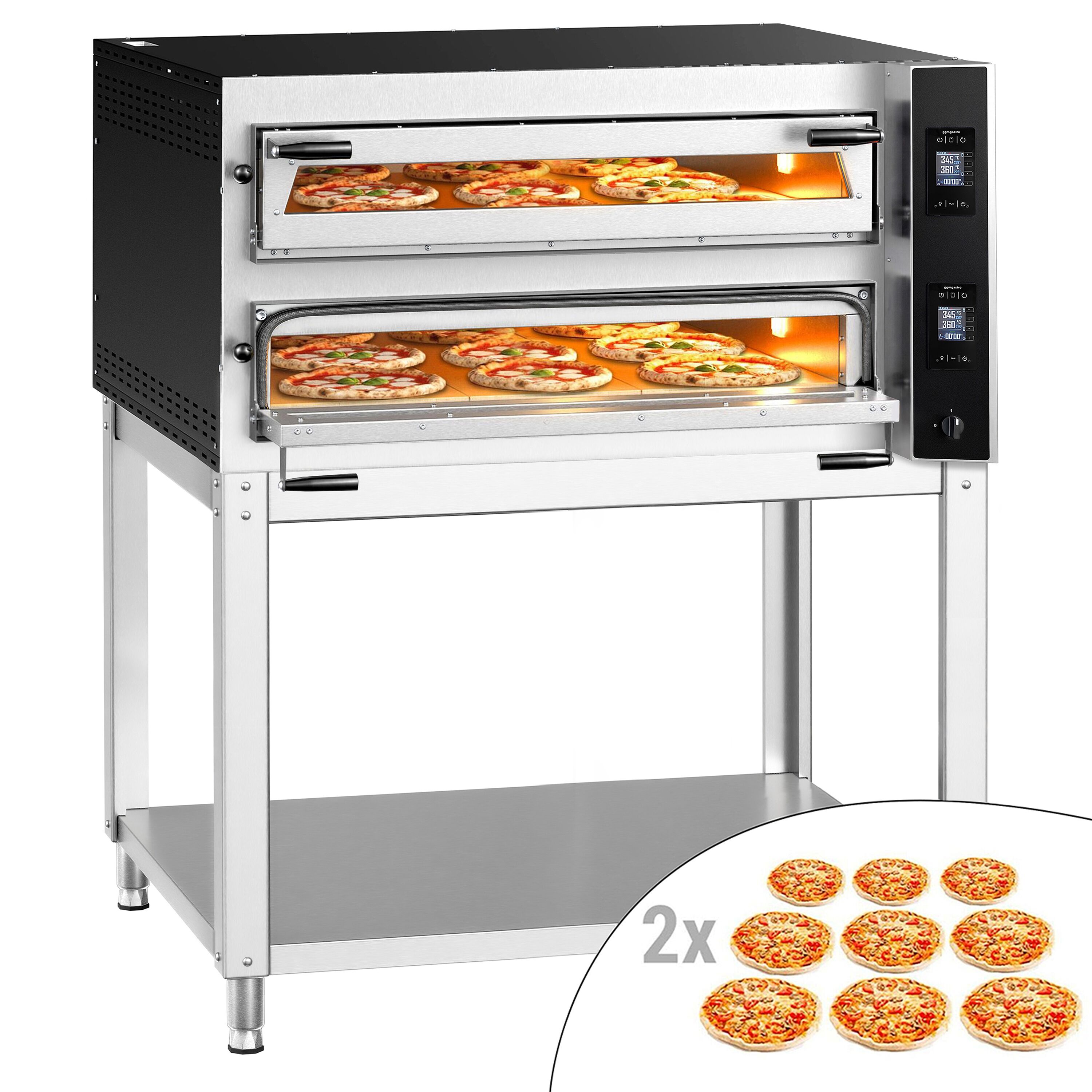 Four à pizza électrique – 9+9 x 35 cm (large) – Digital – incl. support inférieur