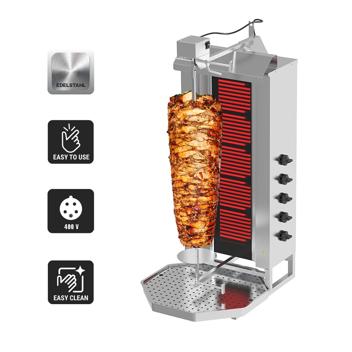 El Kebabgrill - 9 kW - max. 80 kg - inkl. 2 flügeldörrar