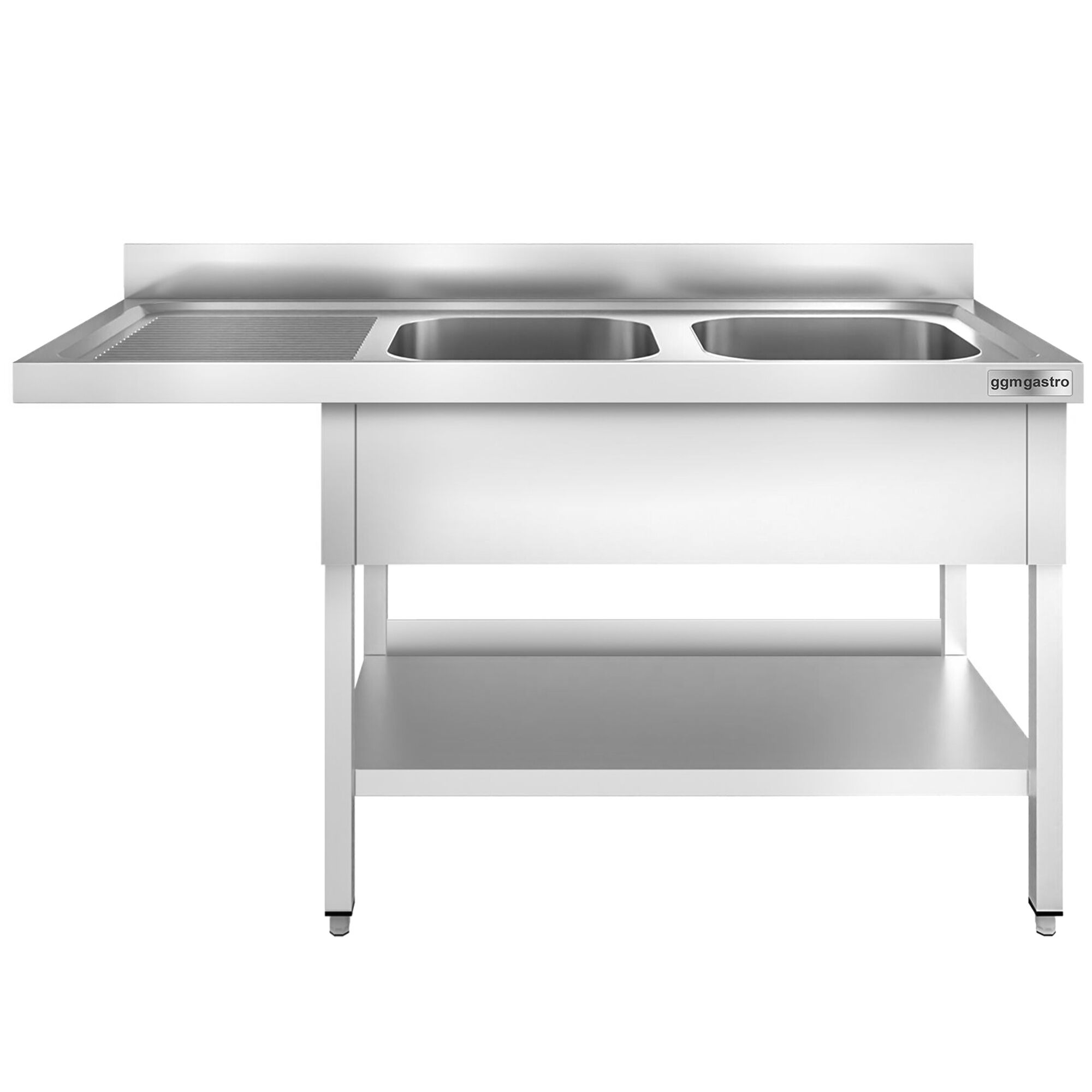 Plonge PREMIUM en acier inoxydable - 1600x600mm - 2 bacs - égouttoir à gauche - avec espace lave-vaisselle - adossée/avec dosseret