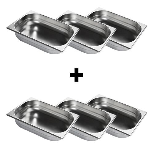 (6 pcs) Stainless Steel Gastronorm Pan GN 1/2 - Depth: 65mm