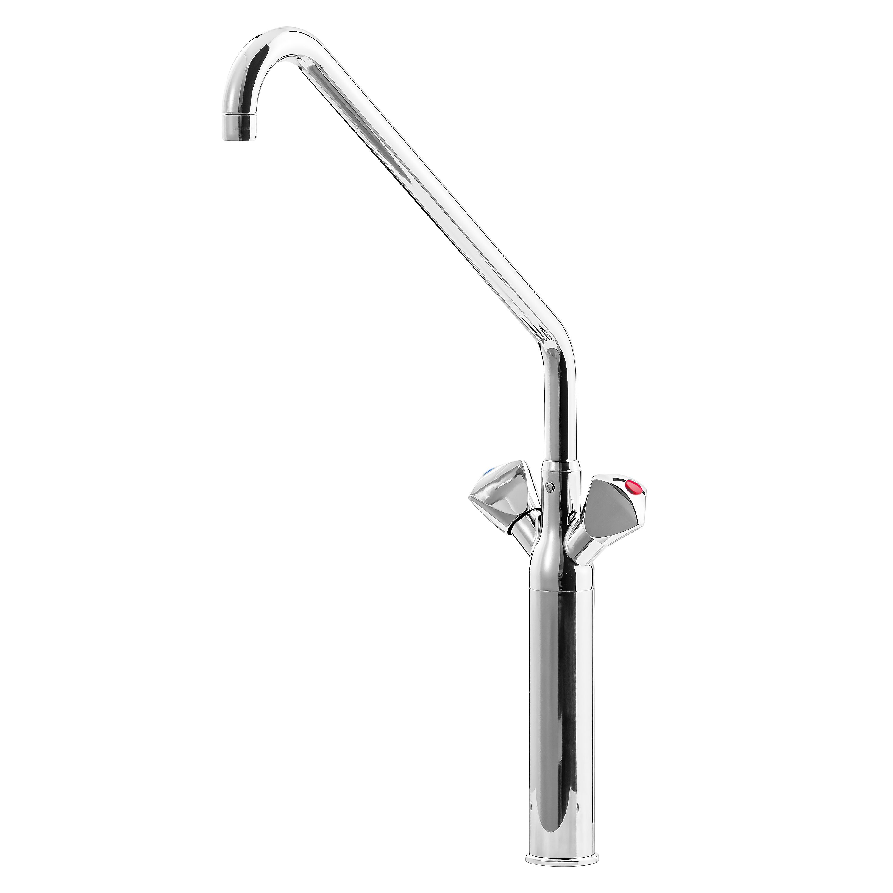 Enkelhåls blandare - med bänkmontage, G1/2" anslutning, svängbar pip & två blandarventiler - 350 mm