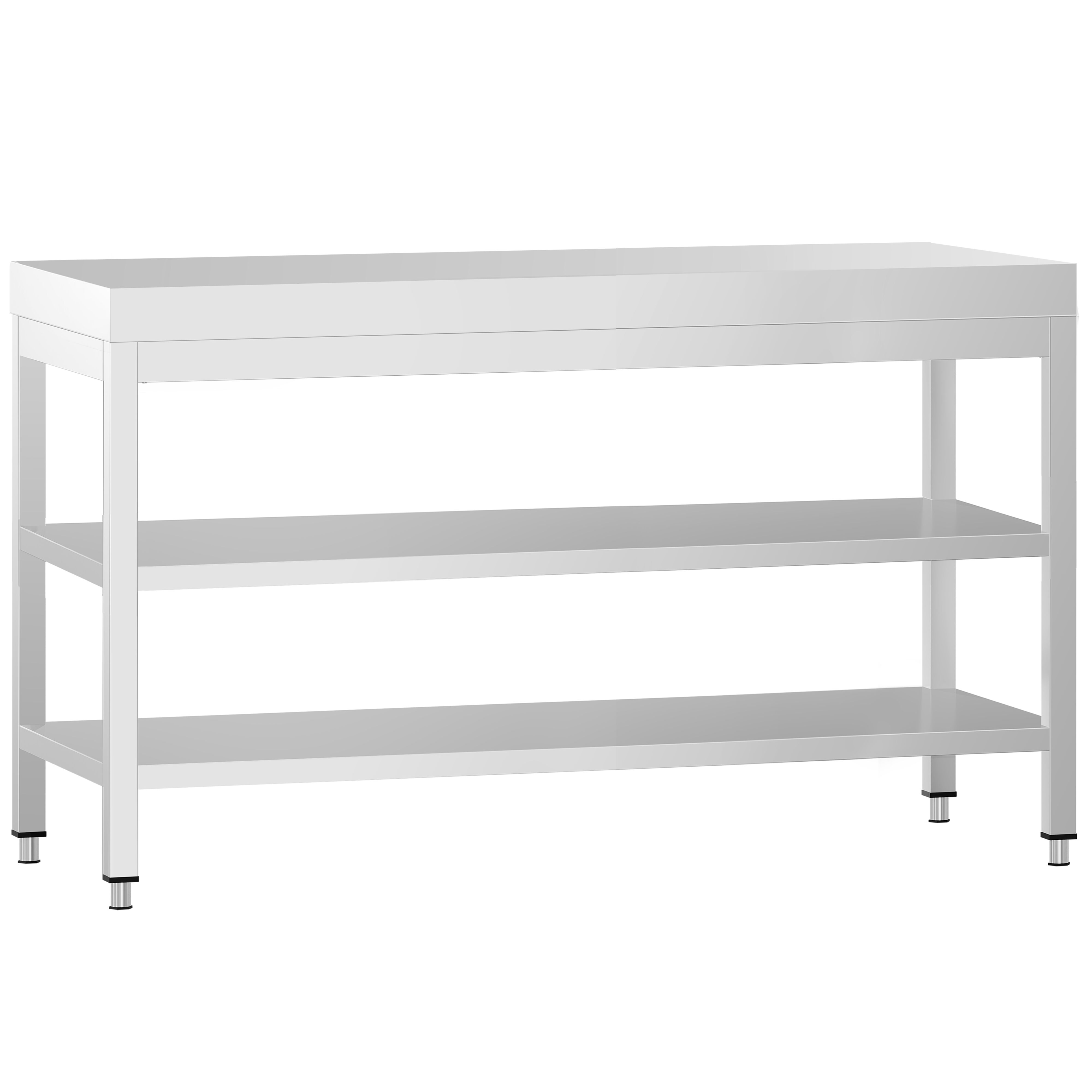 Table de travail inox PREMIUM - 1500 x 600 mm - avec tablette inférieure & Tablette intermédiaire