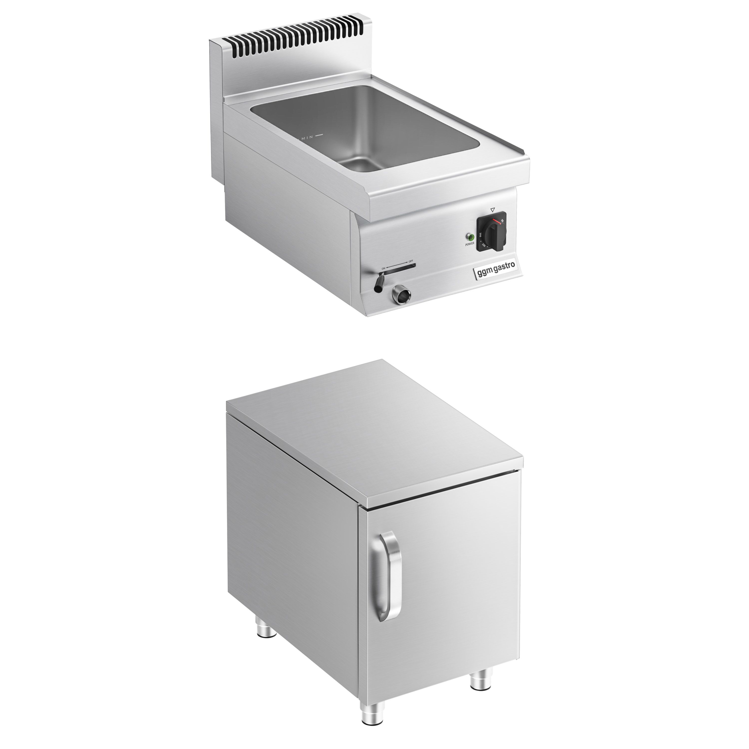 Bain-marie électrique – 1,2 kW – 1 × GN 1/1 ou 2 × GN 1/2 – avec soubassement incluant 1 porte