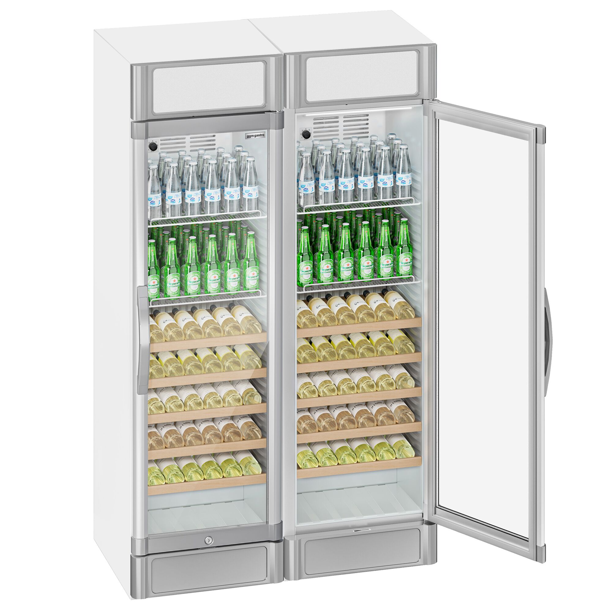 (2 pcs) Vitrine réfrigérée à boissons - 1190mm - 694 L - 2 portes vitrées - avec écran publicitaire LCD - éclairage LED - affichage digital de la température - +2 à +10 °C
