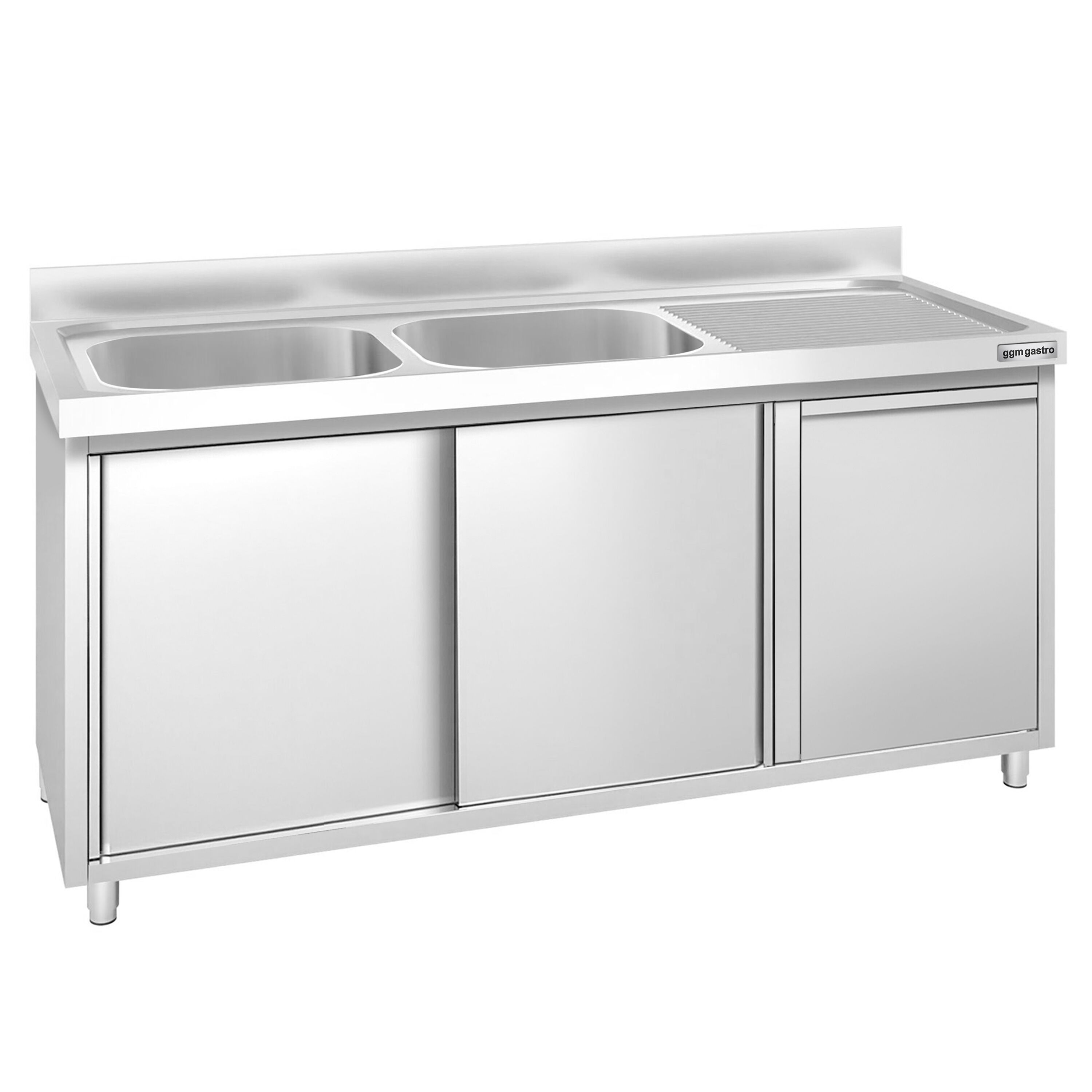 Meuble plonge PREMIUM - 1600x600mm - avec poubelle intégrée et 2 bacs
