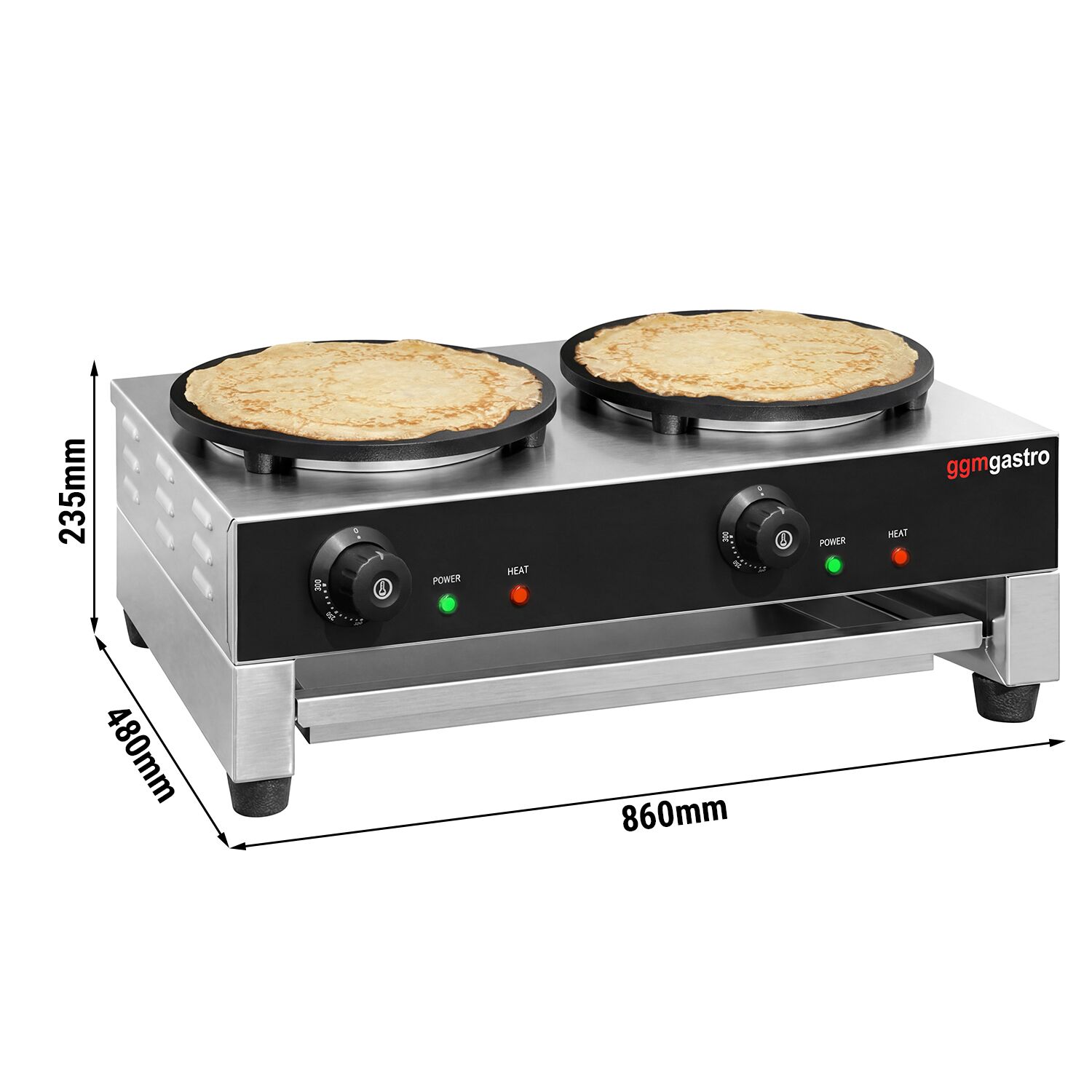 Crêpière professionnelle - Thermostat réglable - Double - Ø 400mm