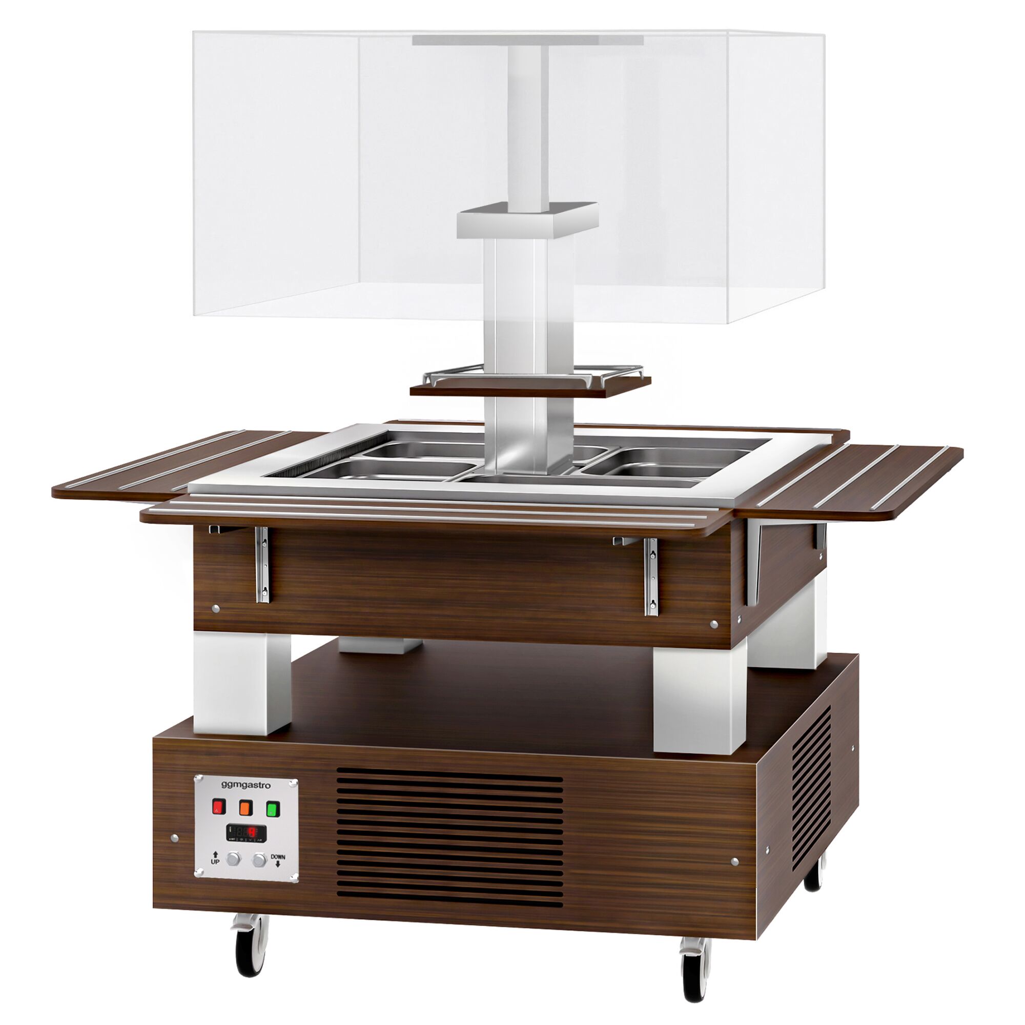 Salatbar Kaltbuffet DUBLIN - 1600mm - mit geradem Glasaufsatz - für 4x GN 1/1 - Braun