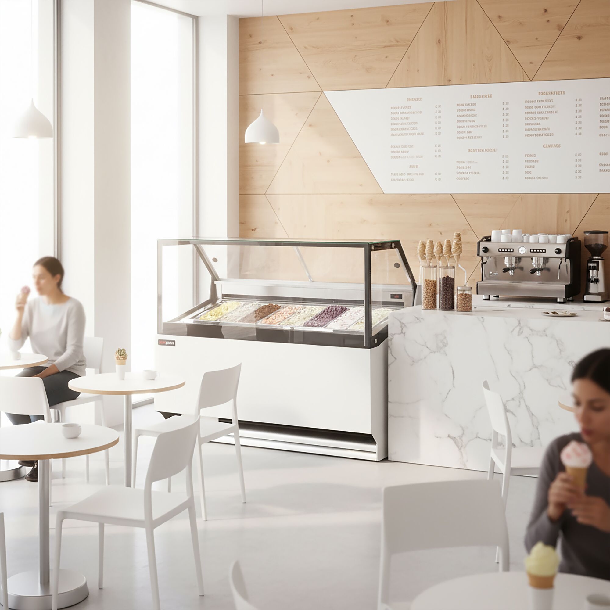 Vitrine à glace THEO – 1771 mm – refroidissement ventilé – pour 9 bacs à glace de 5 litres – Blanc