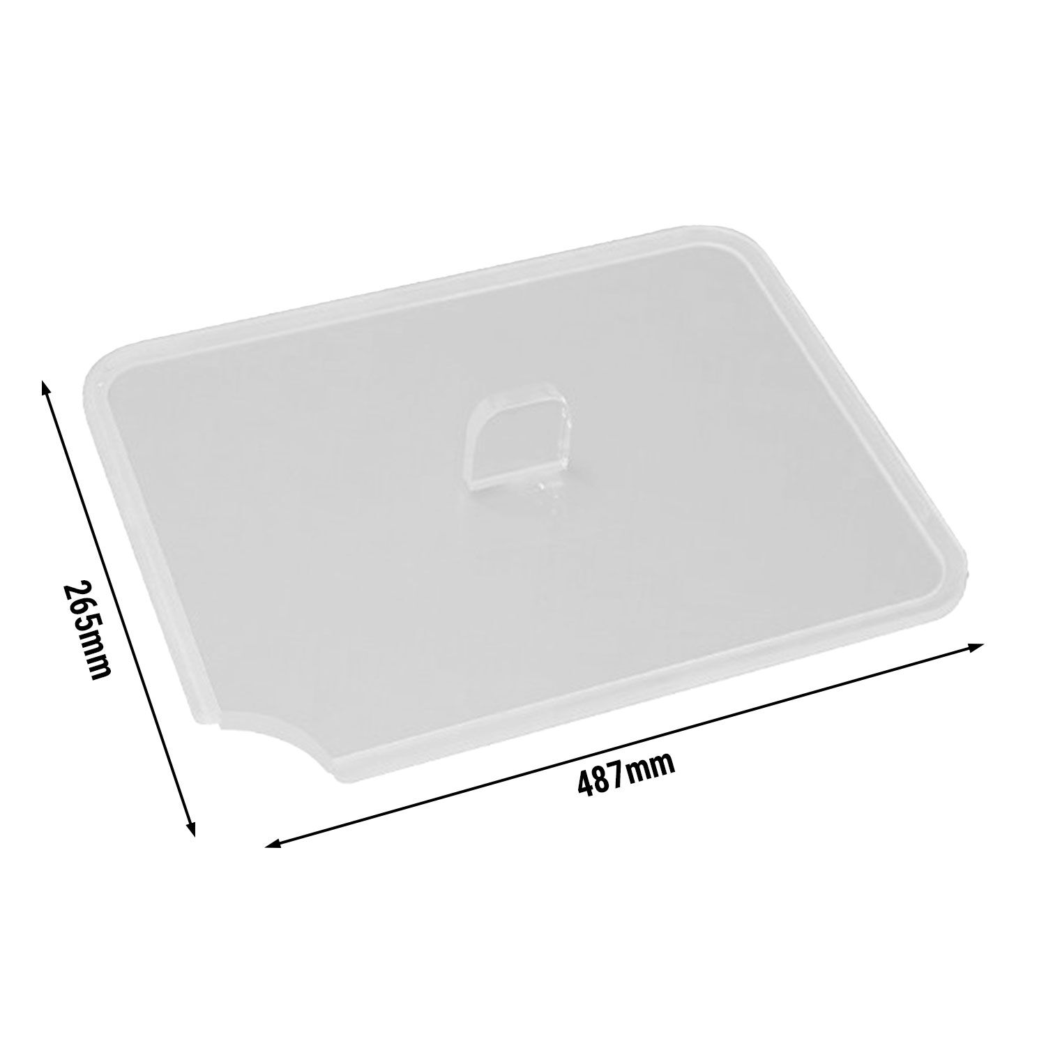 Couvercle avec encoche pour louche - 265 x 487 x 7 mm - pour plateaux de présentation | bacs à viande | plateaux de présentation | bacs de préparation | bacs alimentaires | couvercle