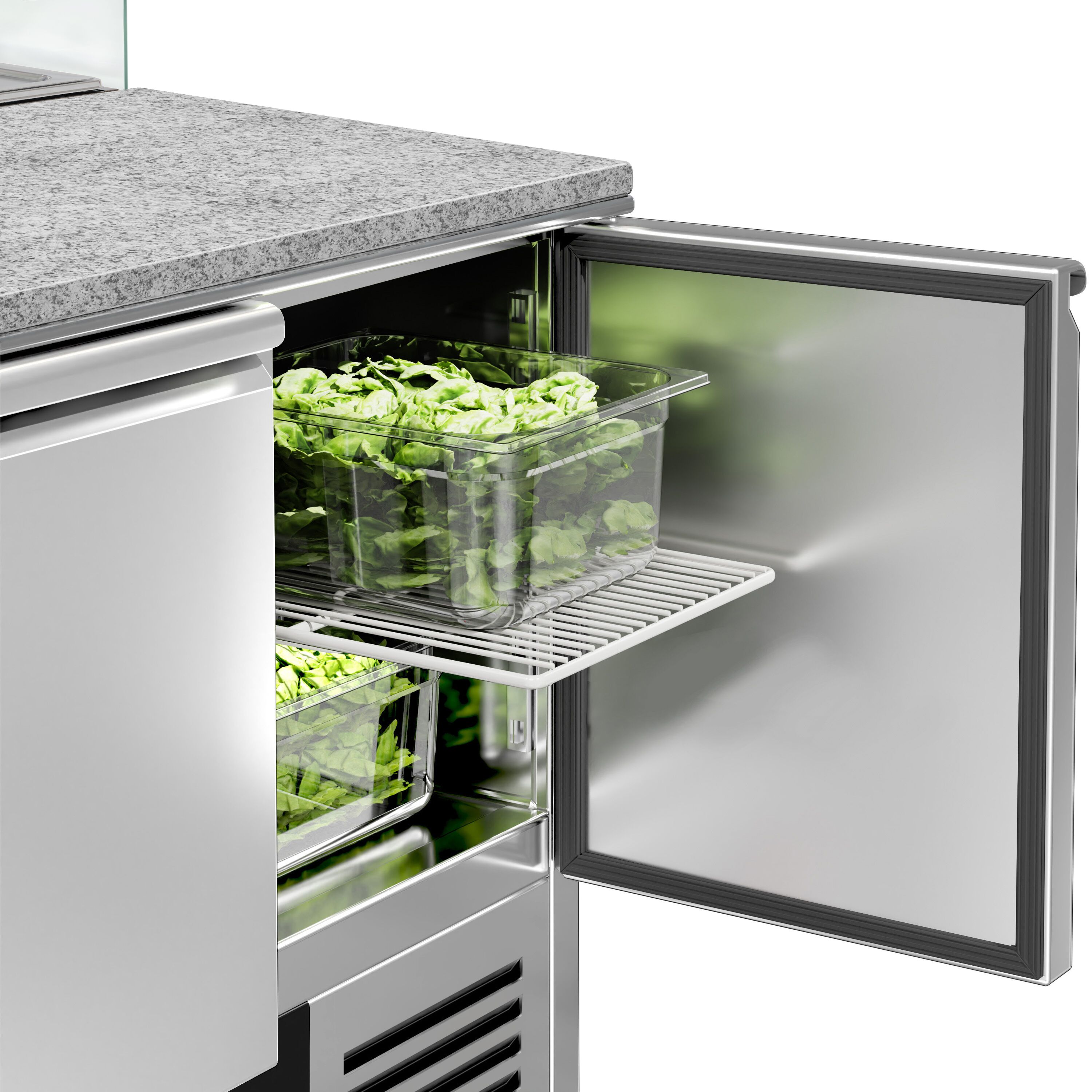 Saladette réfrigérée PREMIUM - 900mm - 240L - 2 portes - avec vitrine de comptoir pour 5x GN 1/6