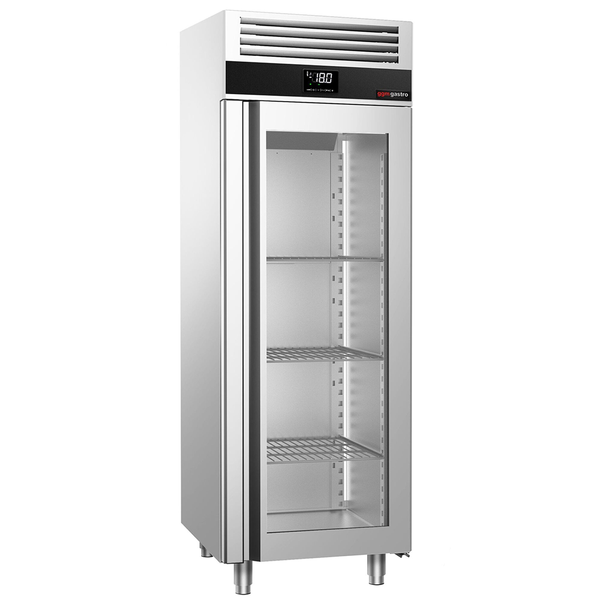 Armoire réfrigérée vitrée négative en acier inoxydable AISI 430 PREMIUM - GN 2/1 - 700 L - avec 1 porte vitrée & 3 grilles GN 2/1 & 3 paires de glissières