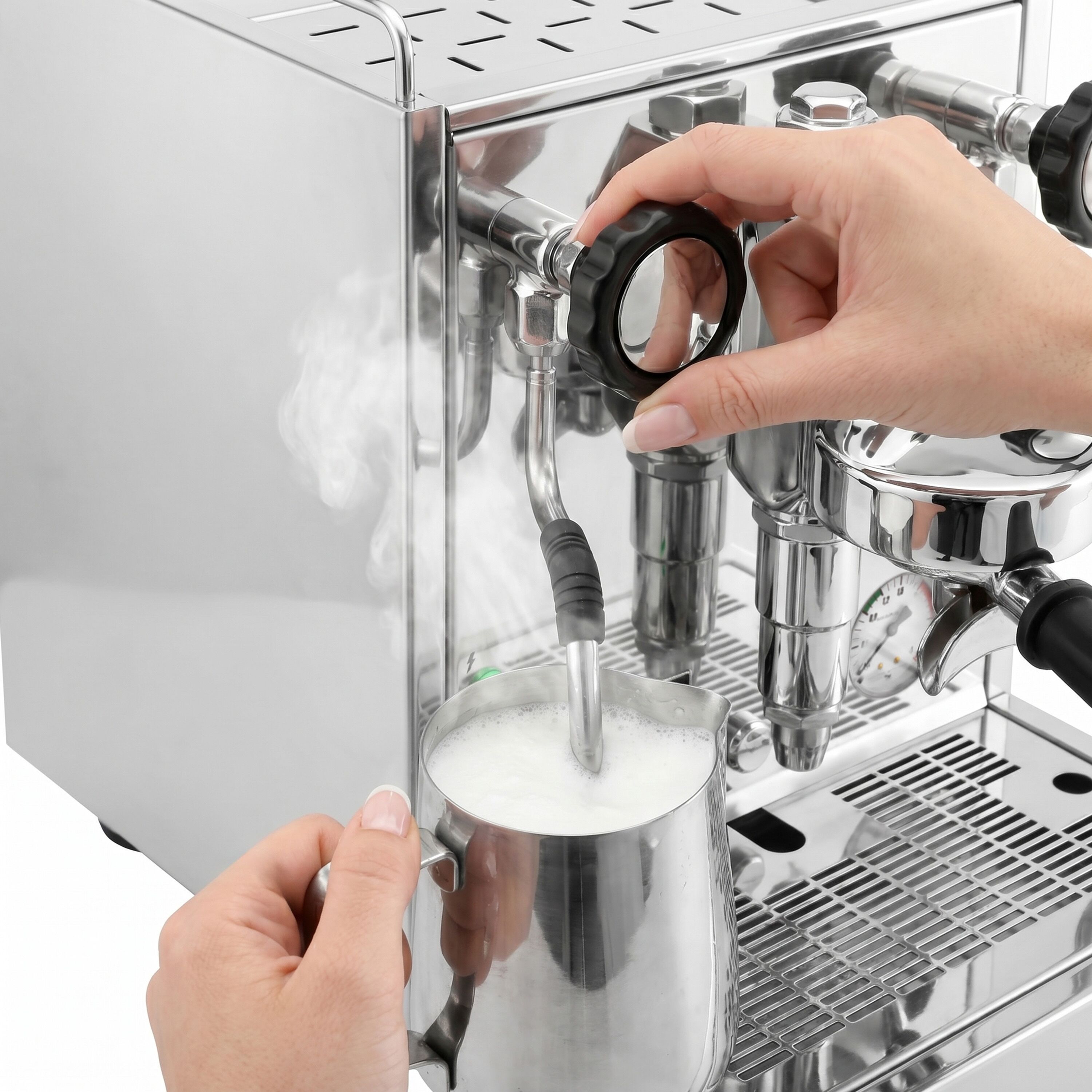 Machine expresso professionnelle « Mini » – 1 groupe – 1,2 kW – avec mousseur à lait & eau chaude – inox