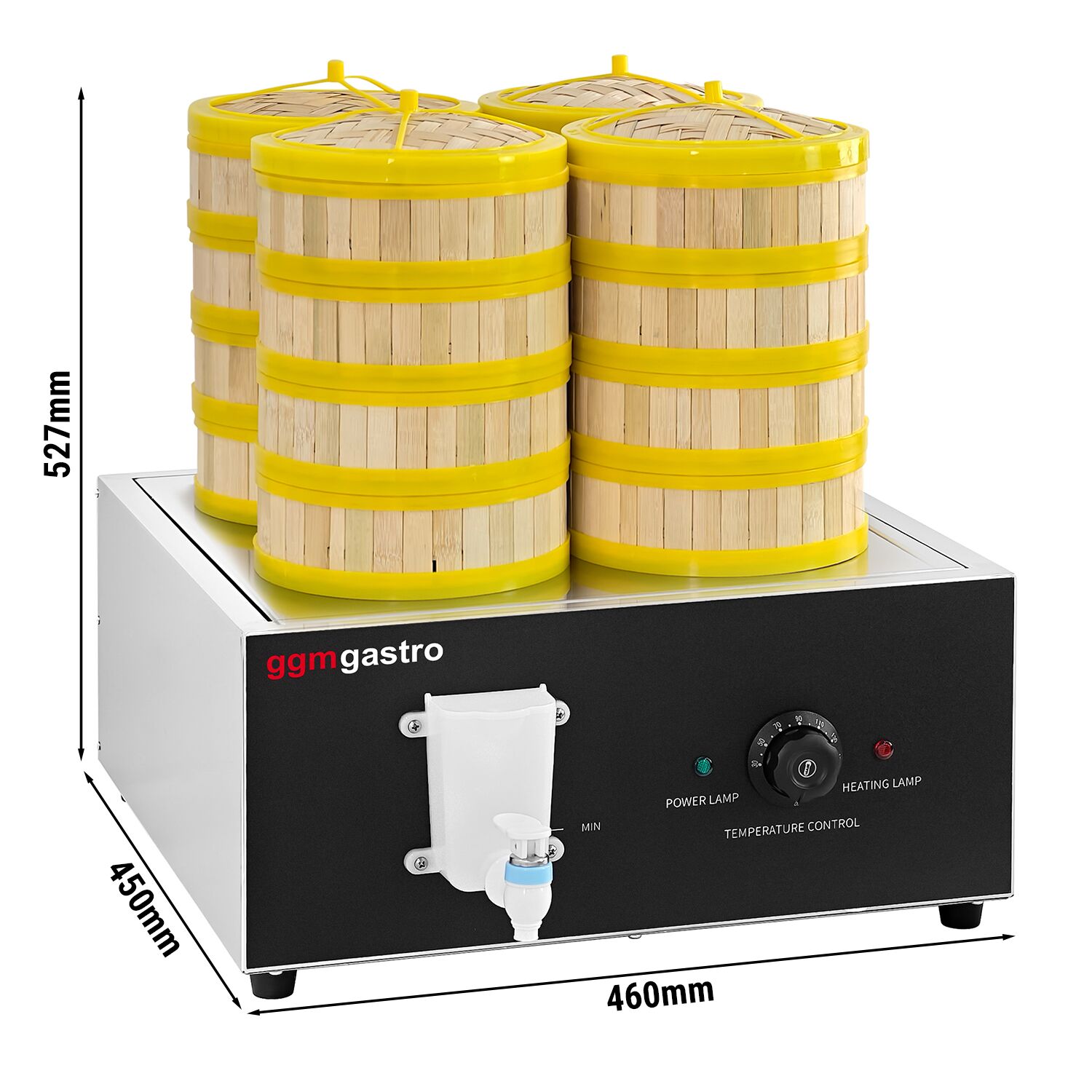 Cuiseur vapeur Dim Sum Professionnel - 2,5kW - Manuel - avec 16 paniers en bambou et 4 couvercles