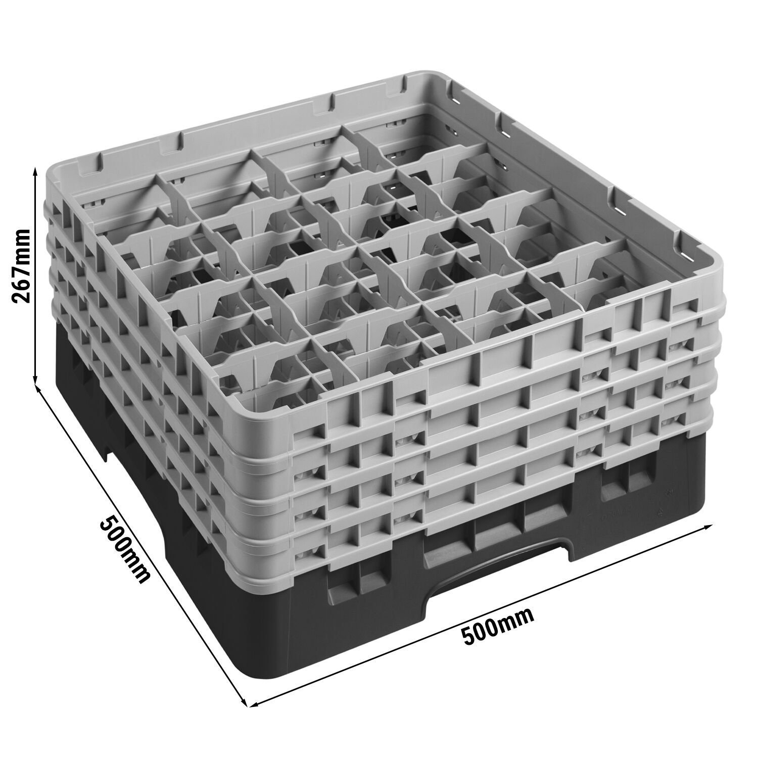 CAMBRO | CAMRACK® - Gläserspülkorb 1/1 - 16 Fächer - mit 4 Extender - 500x500mm - Schwarz