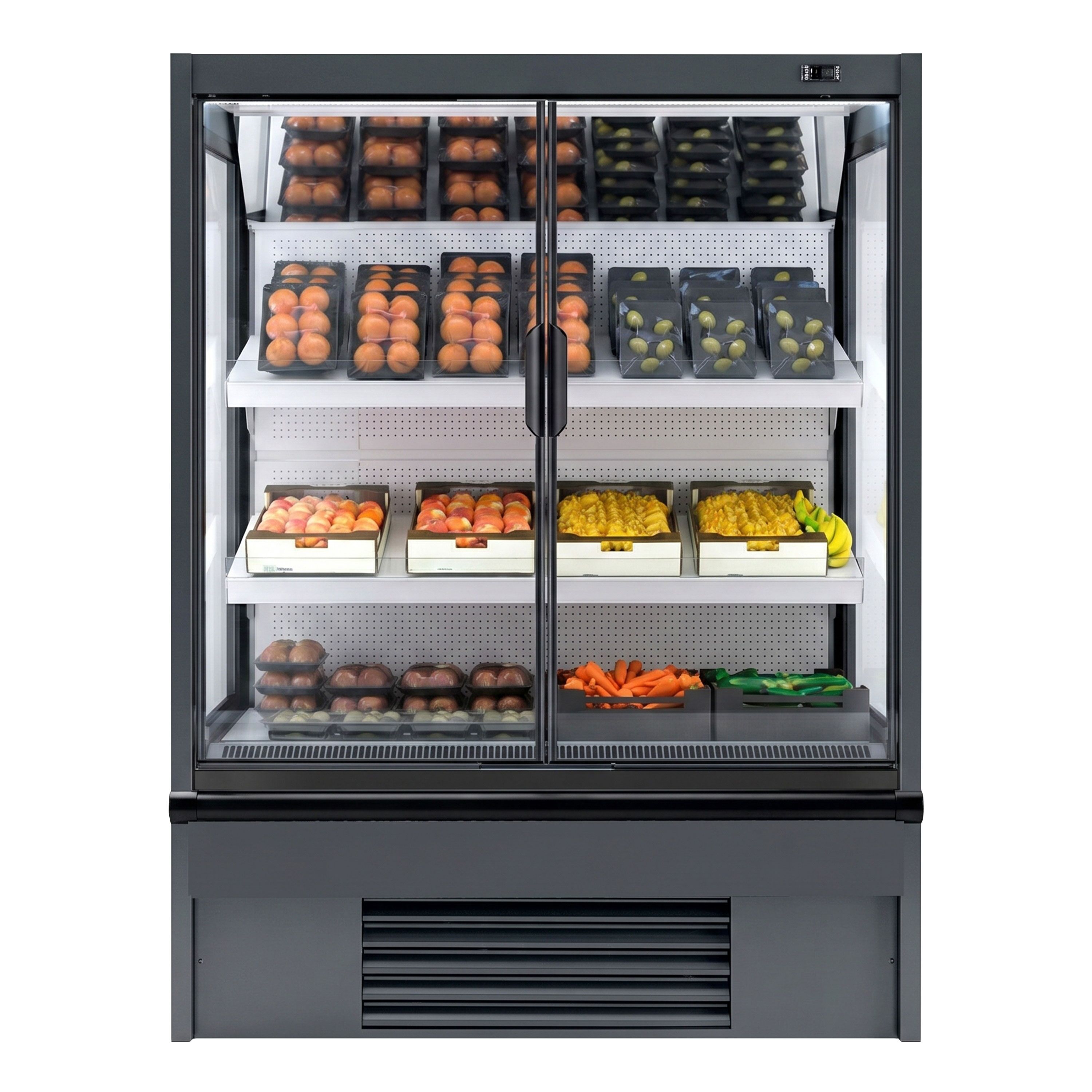 Vitrine murale réfrigérée - 1018mm - 528L - avec 2 portes battantes vitrées & 4 étagères - Anthracite