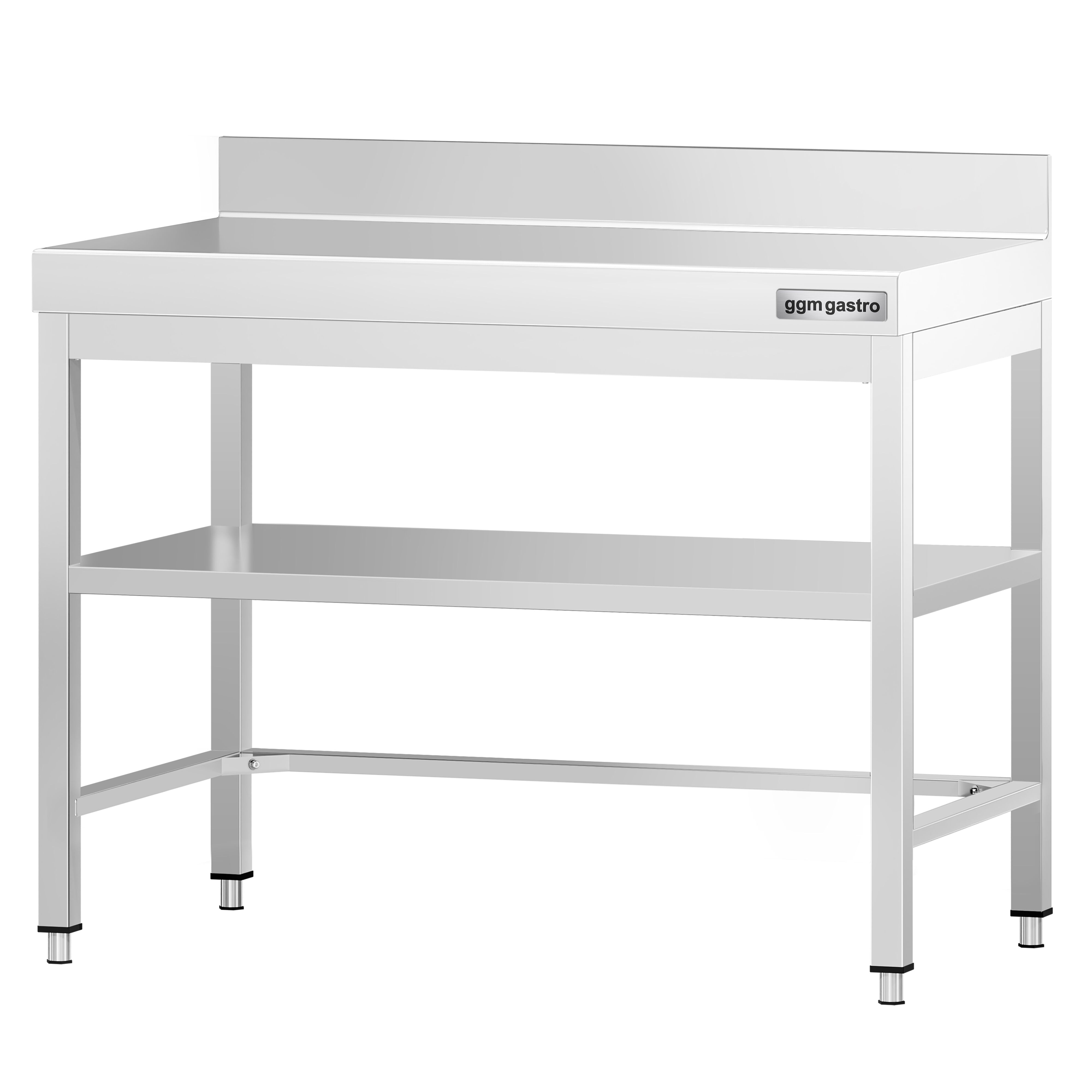 Table de travail en inox PREMIUM – 800x600 mm – avec tablette inférieure, dosseret et renforts