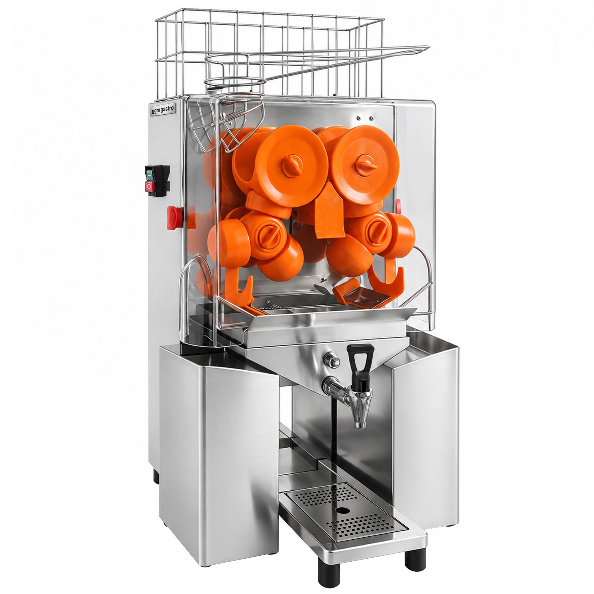 Electric orange juicer – with manual fruit feed and drain tap