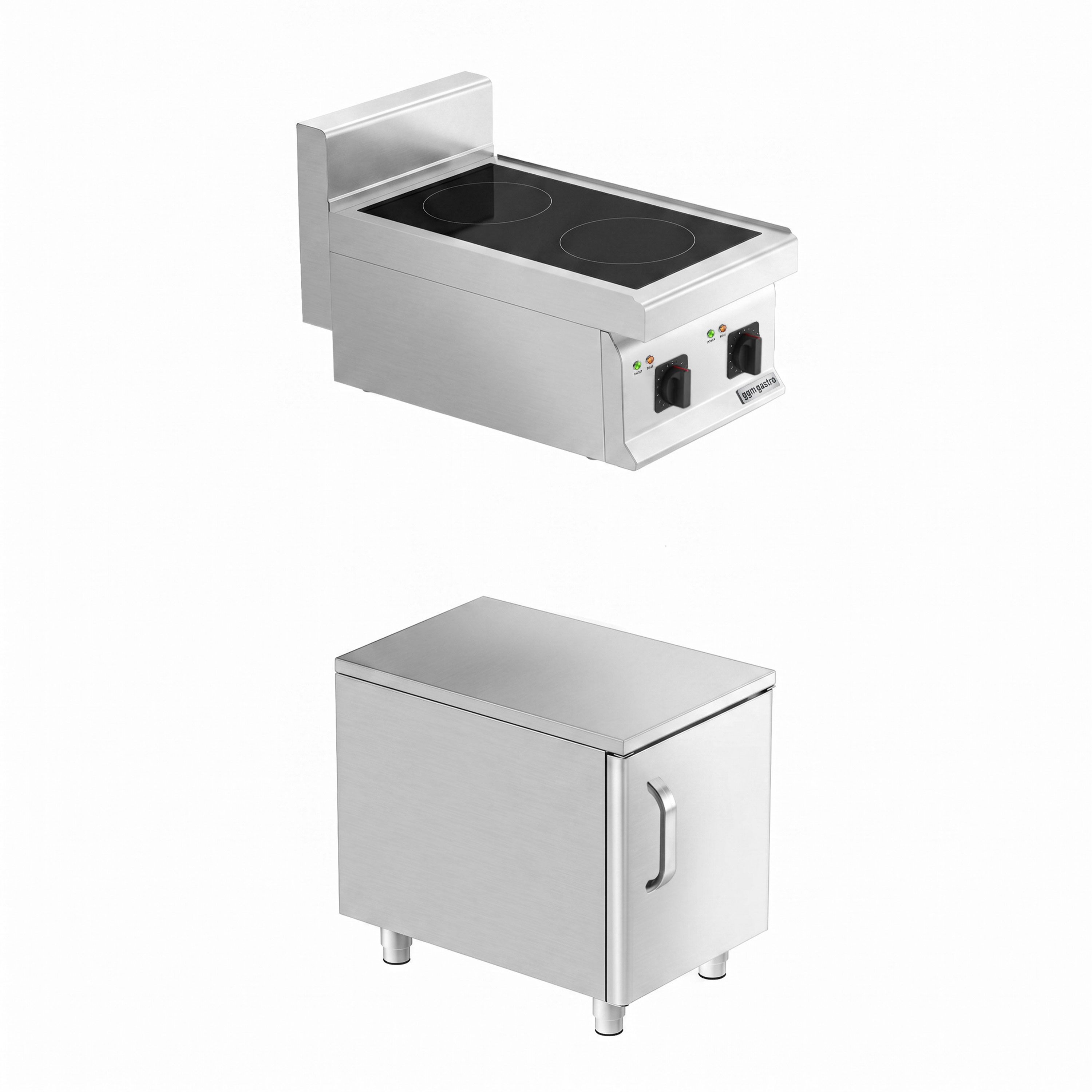Cuisinière à induction - 7 kW - 2 plaques de cuisson - incl. meuble bas avec 1 porte
