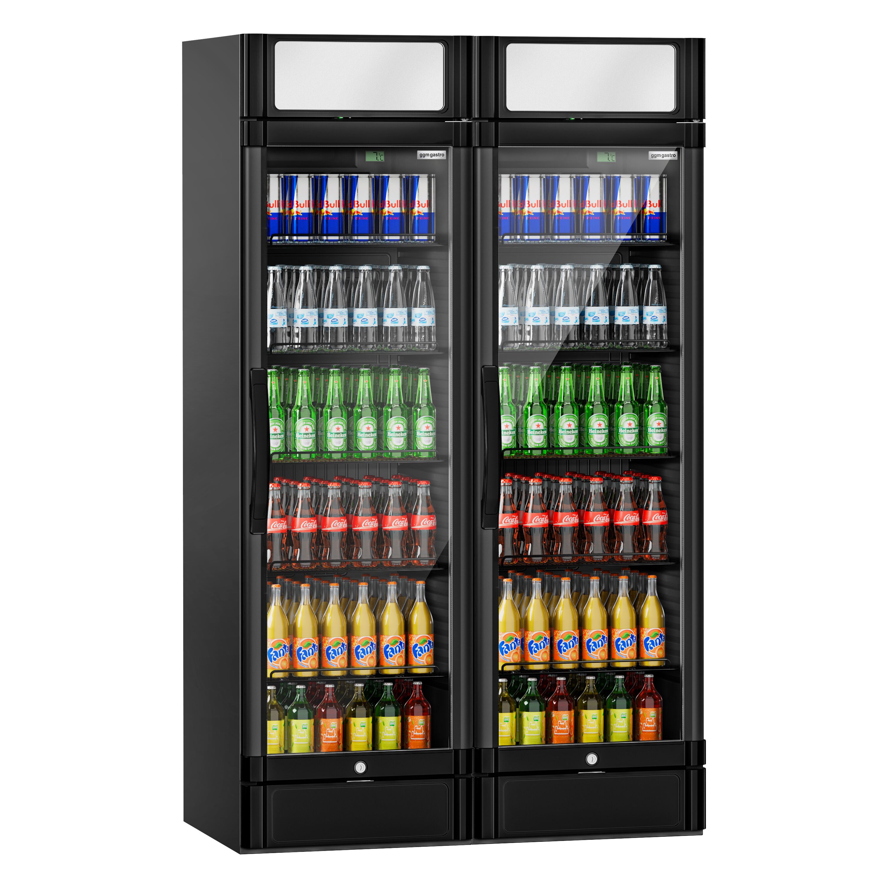 (2 pièces) Vitrine réfrigérée à boissons - 690 litres - avec 2 portes vitrées et écran publicitaire