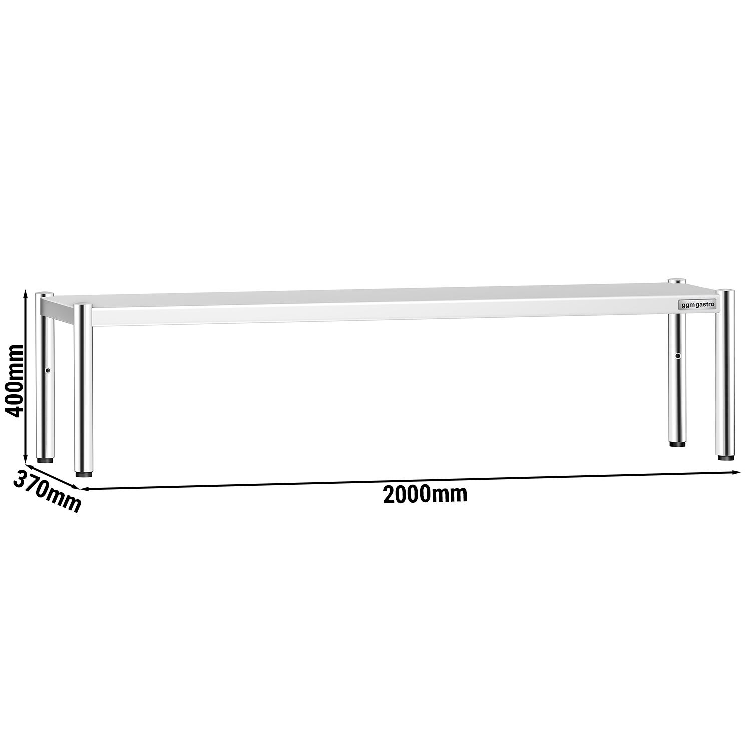 Étagère supérieure en inox – 1 niveau – 2000 × 370 mm – hauteur réglable