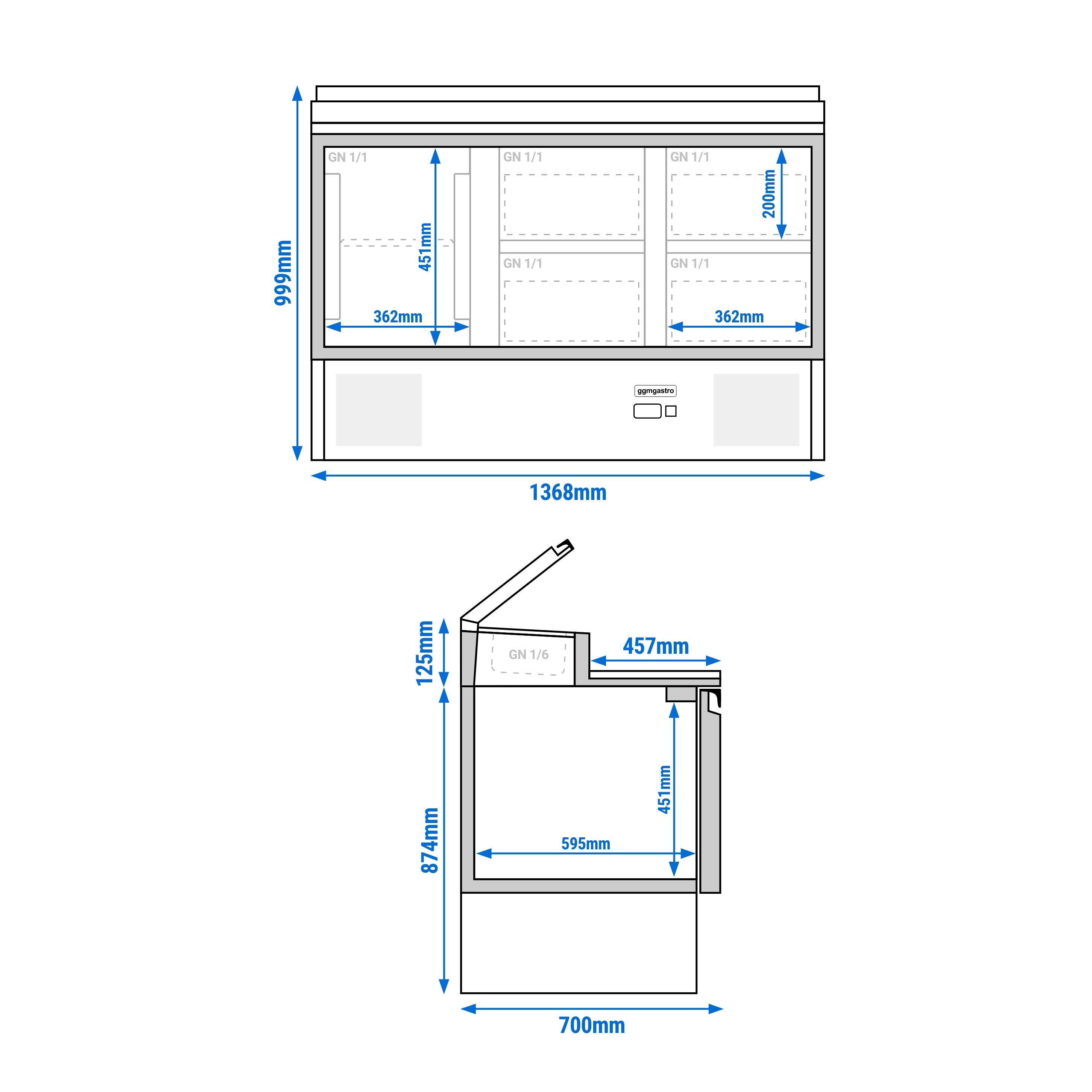 Table de préparation Mini ECO - 1365 mm - 1 porte & 4 tiroirs - pour 8x GN 1/6