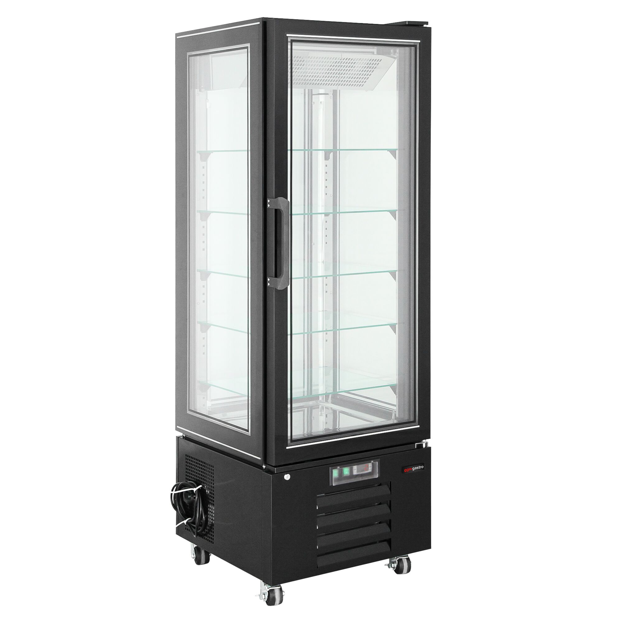 Vitrine réfrigérée 4 faces vitrées / Vitrine panoramique – 340 litres – 5 étagères – Noir