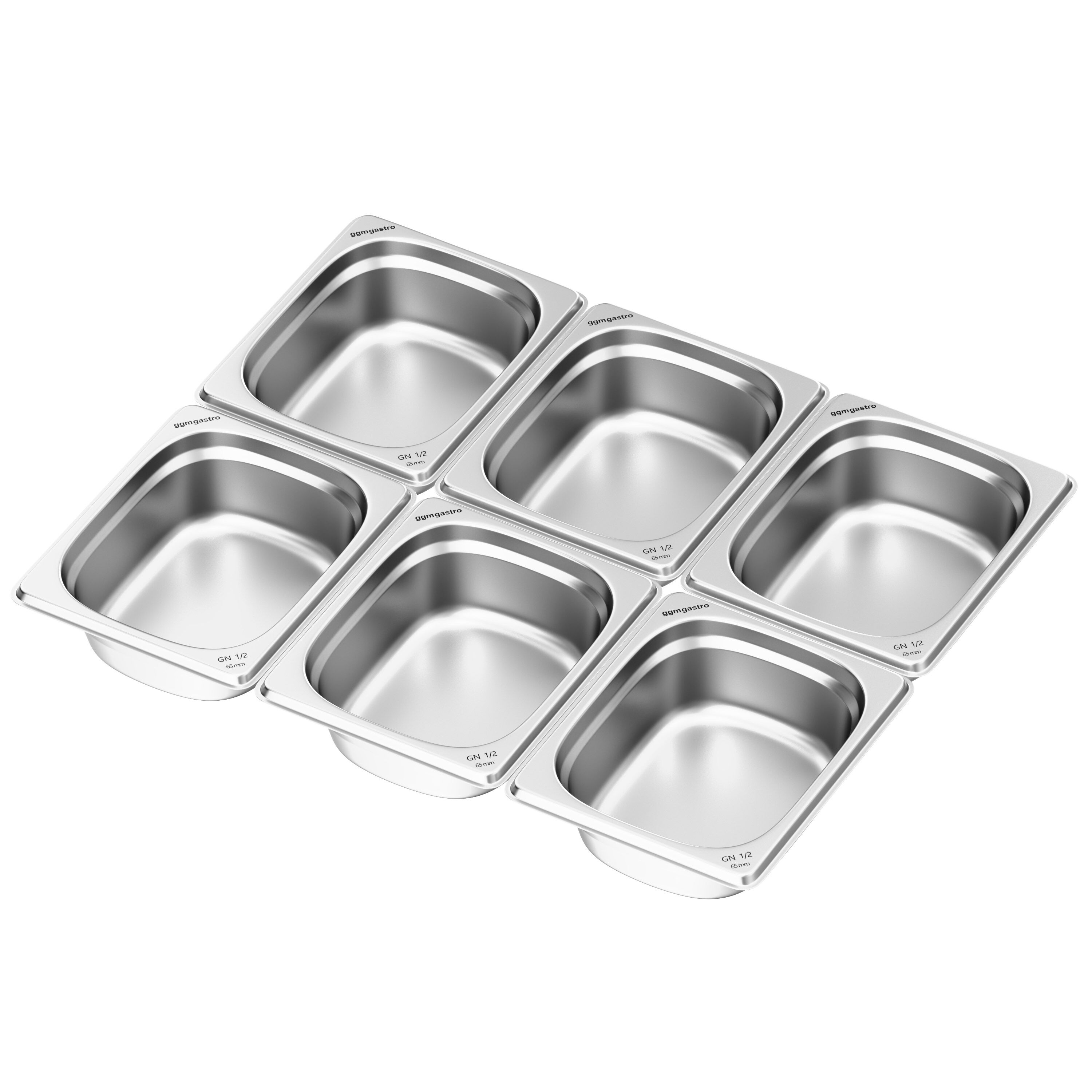 (6 pièces) Bac GN 1/2 en inox - Hauteur : 65 mm