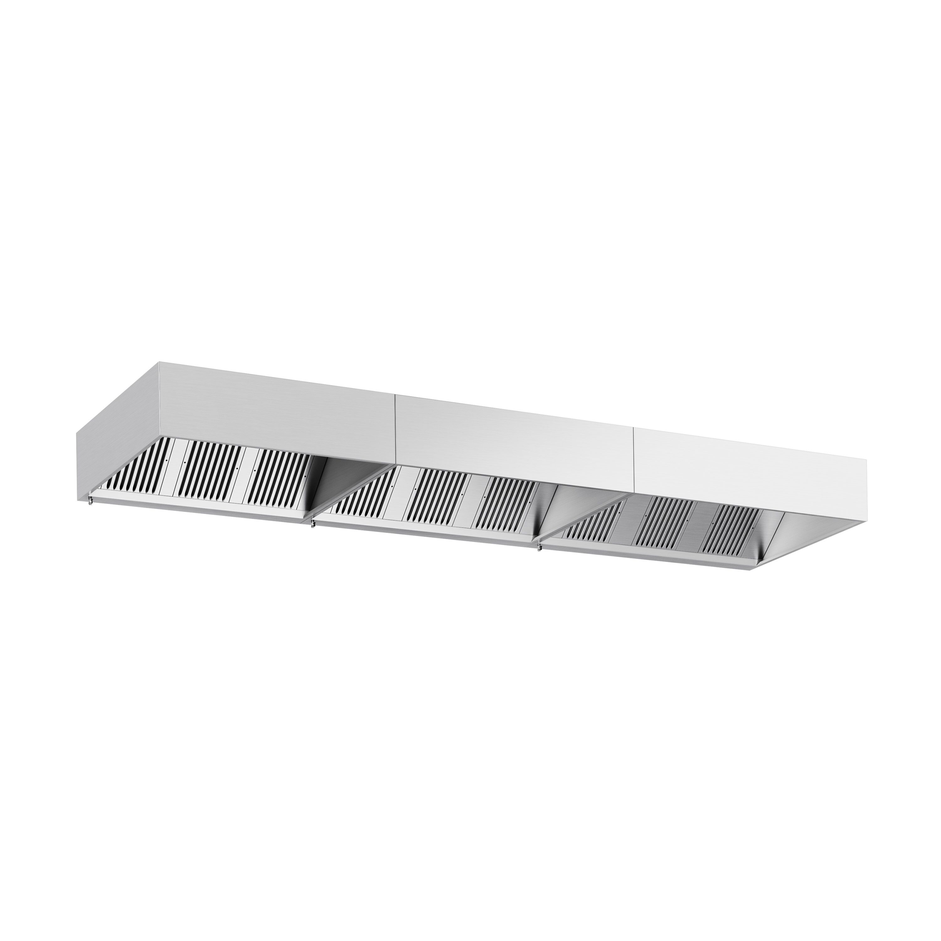Ventilationskåpa i rostfritt stål - 5 400 mm - djup 1 400 mm - med labyrintfilter och LED-belysning