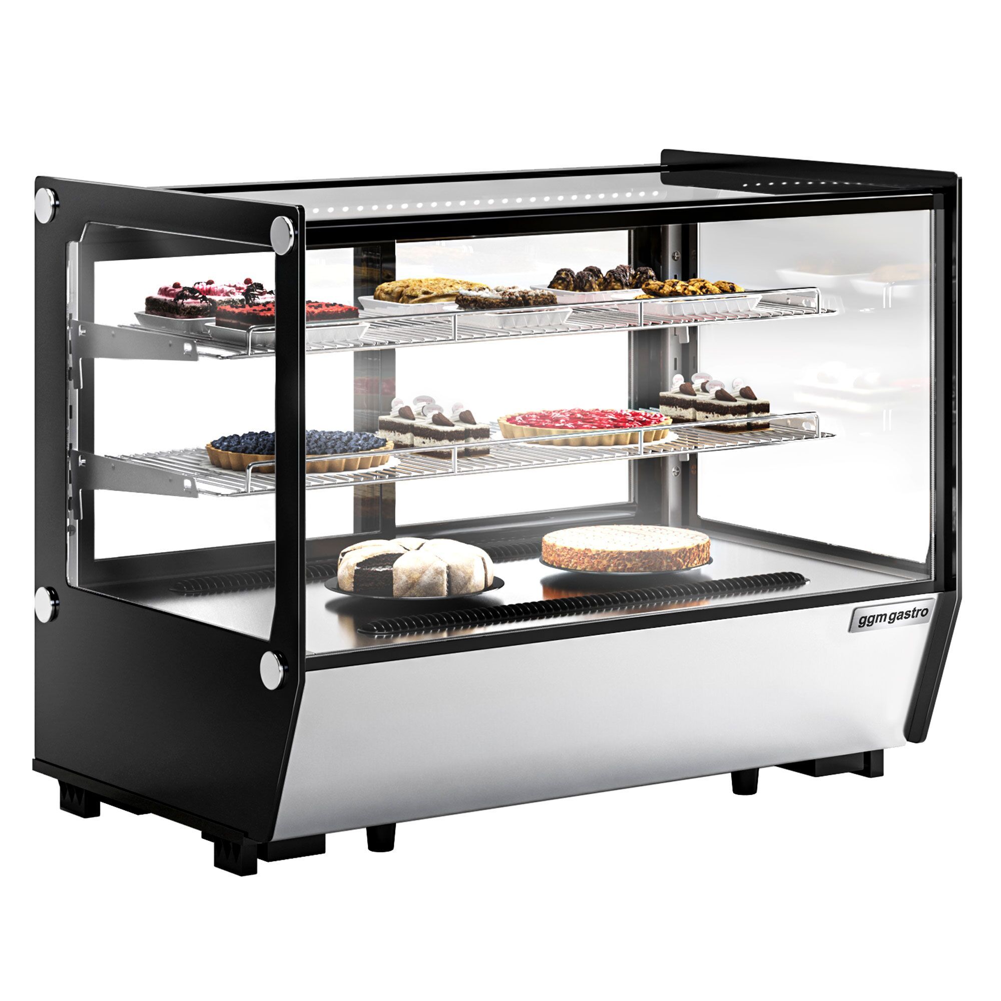 Vitrine réfrigérée de table - 160L - 880mm - Double vitrage - avec 2 étagères en verre - portes coulissantes vitrées arrière - pour pâtisseries