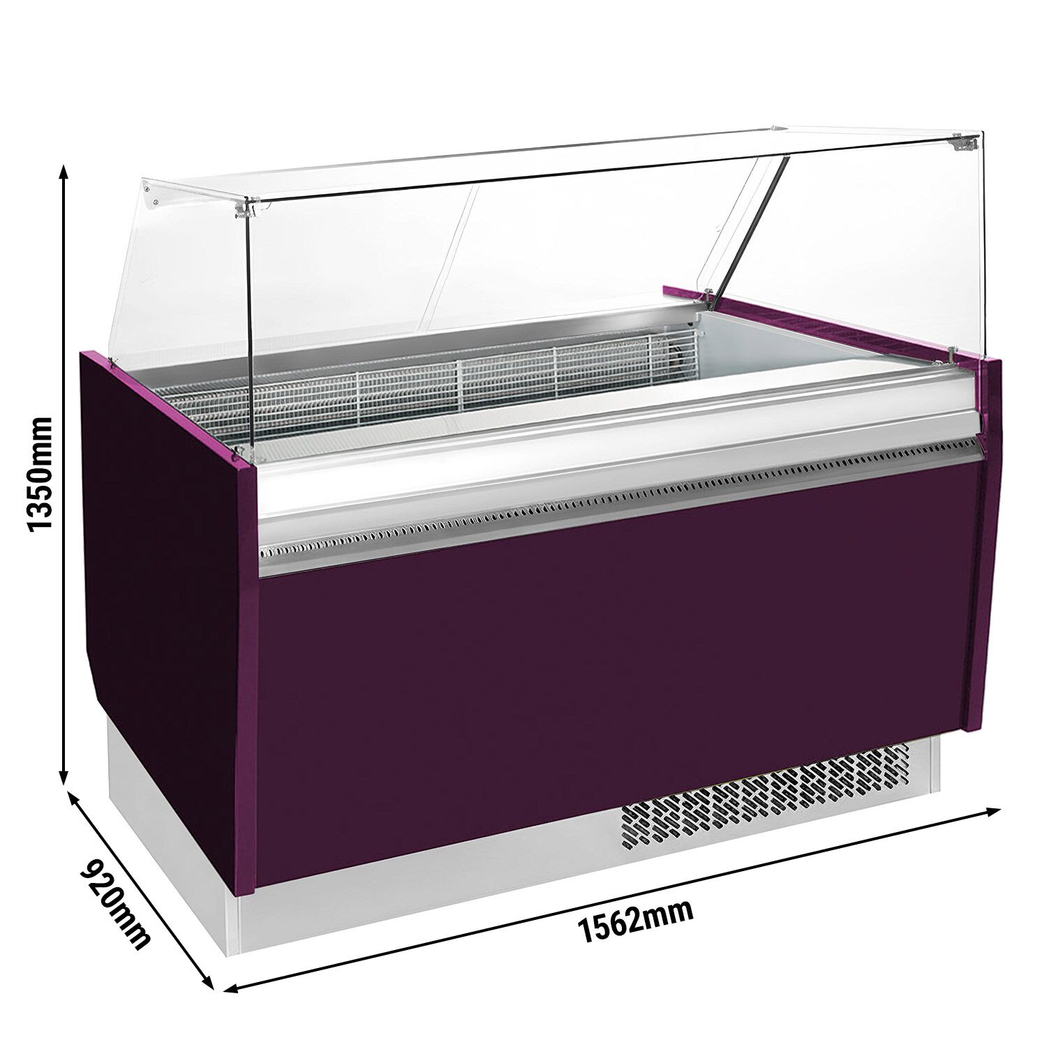 Vitrine à glace LIAM – 1560 mm – refroidissement statique – pour 13+13 bacs à glace de 5 litres – Violet