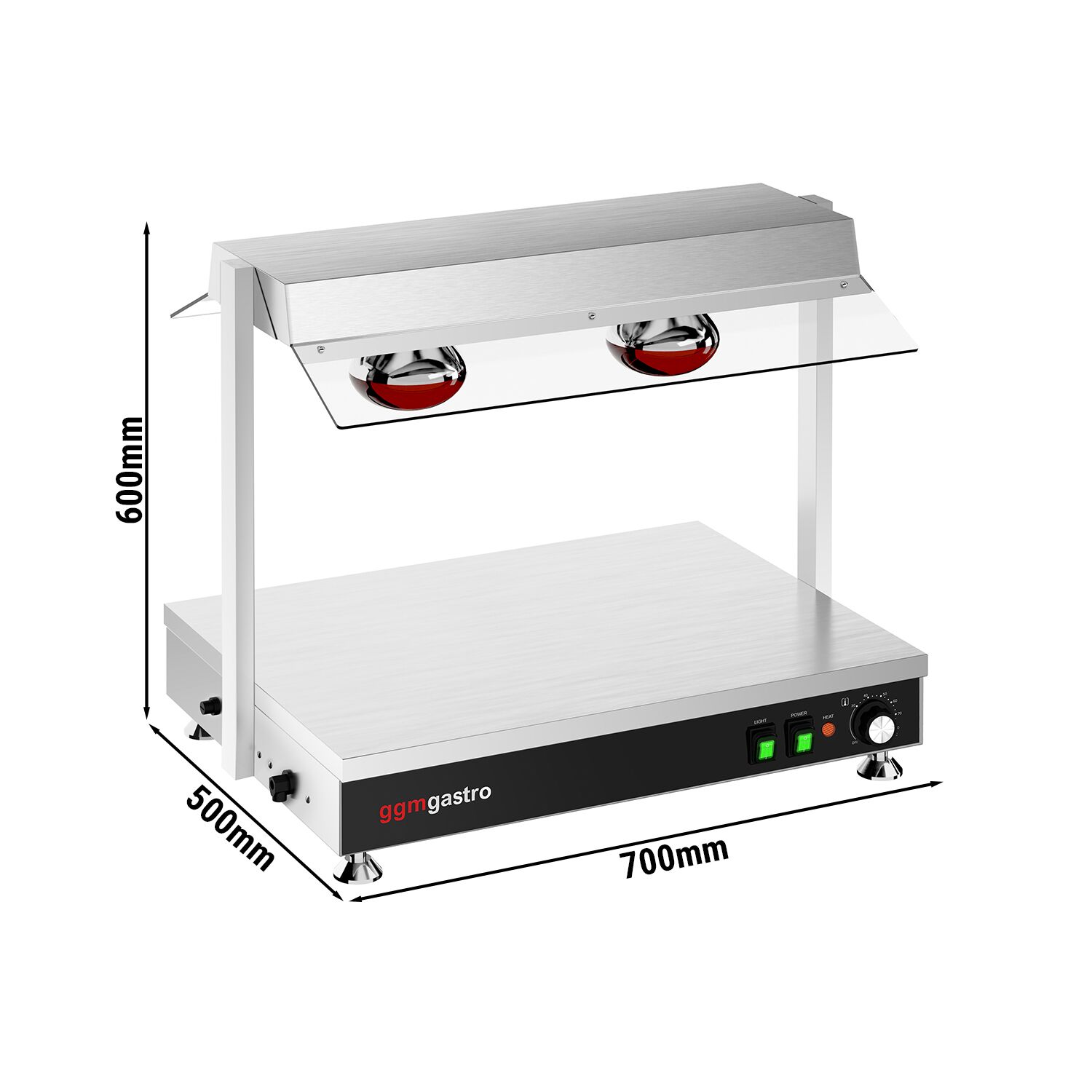 Plaque chauffante en inox - 1 kW - avec 2 lampes chauffantes infrarouges