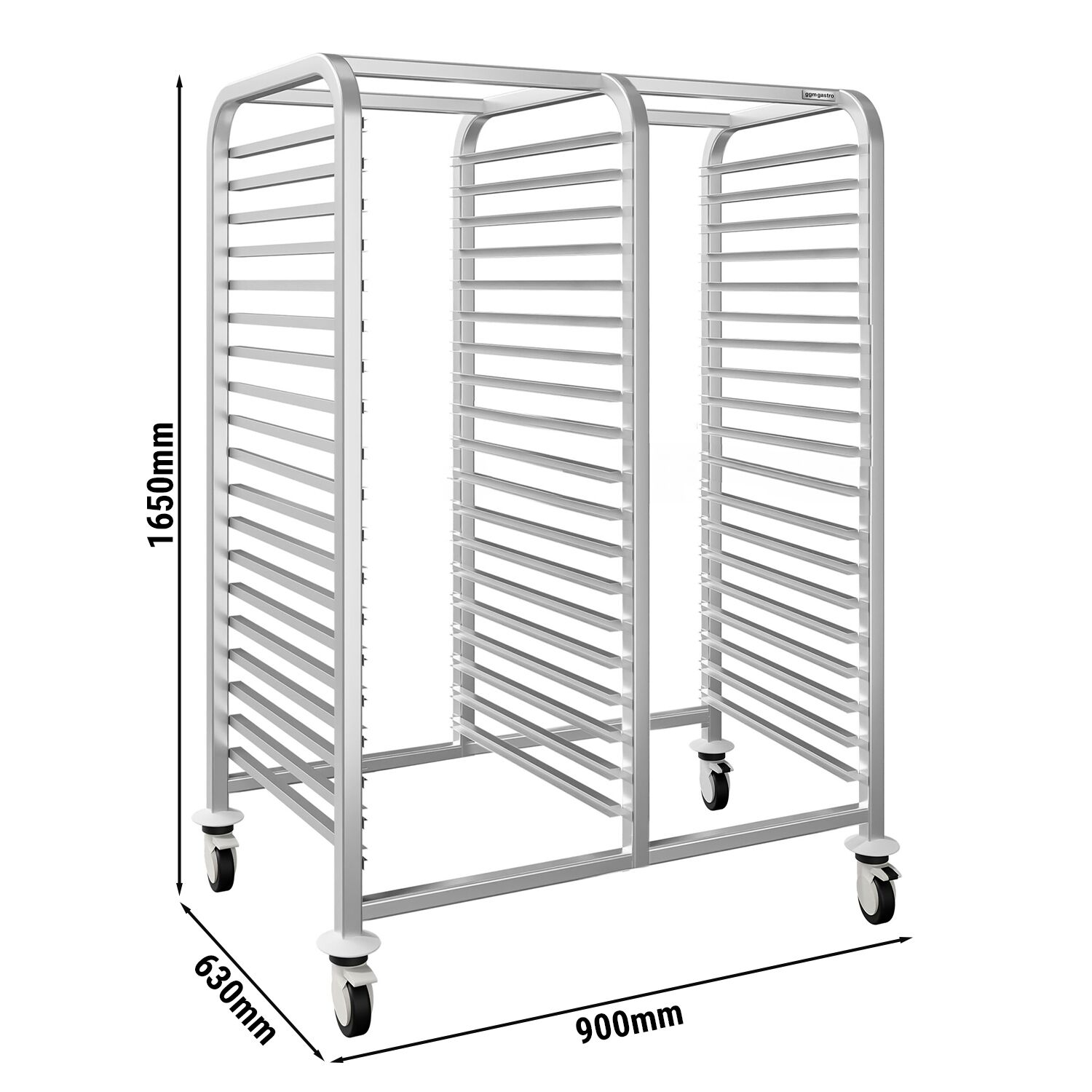 Chariot à plateaux – double – pour 30 plateaux EN 600 × 400 – avec roulettes silencieuses