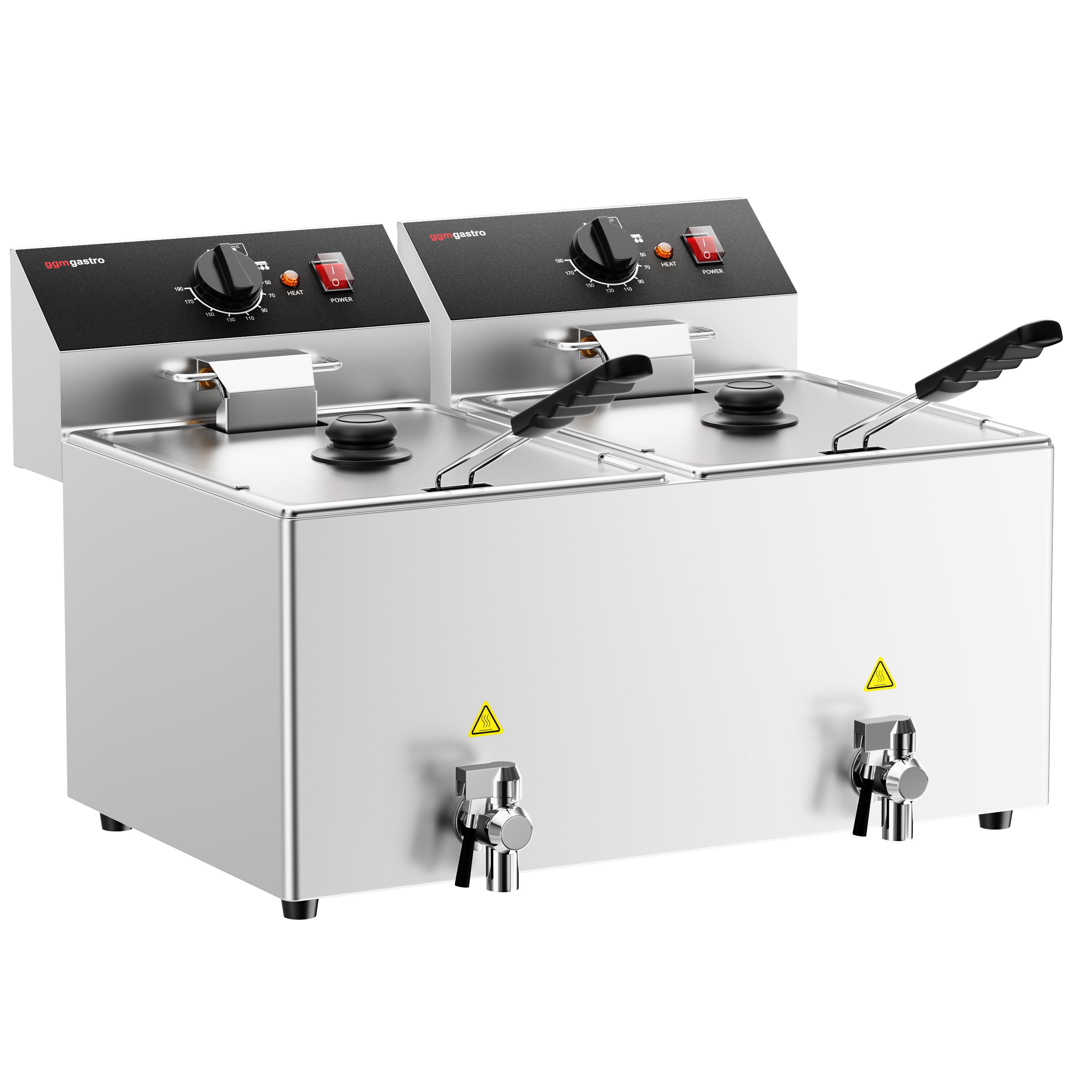 Friteuse électrique double – 12+12 litres – 6,5 kW – avec robinet de vidange