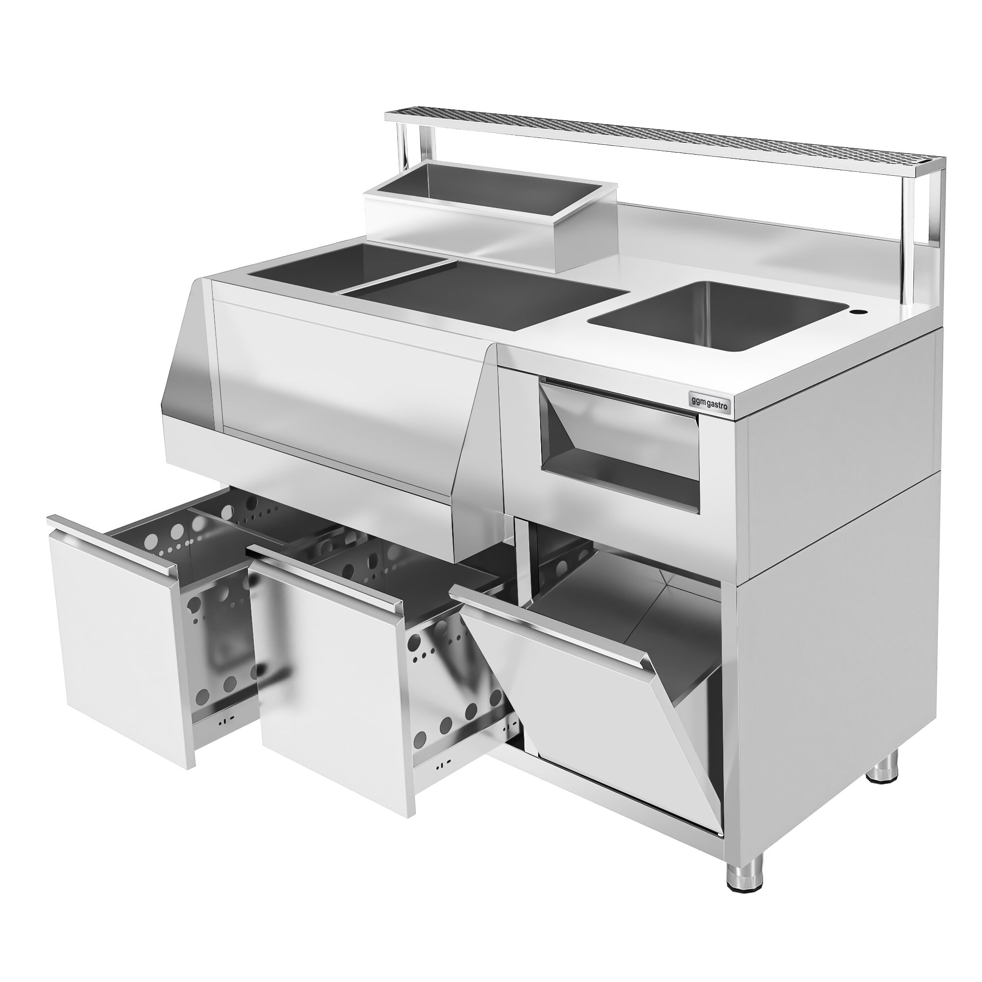 Table de préparation pour cocktails – inox – 1200 x 720 mm – avec 2 tiroirs