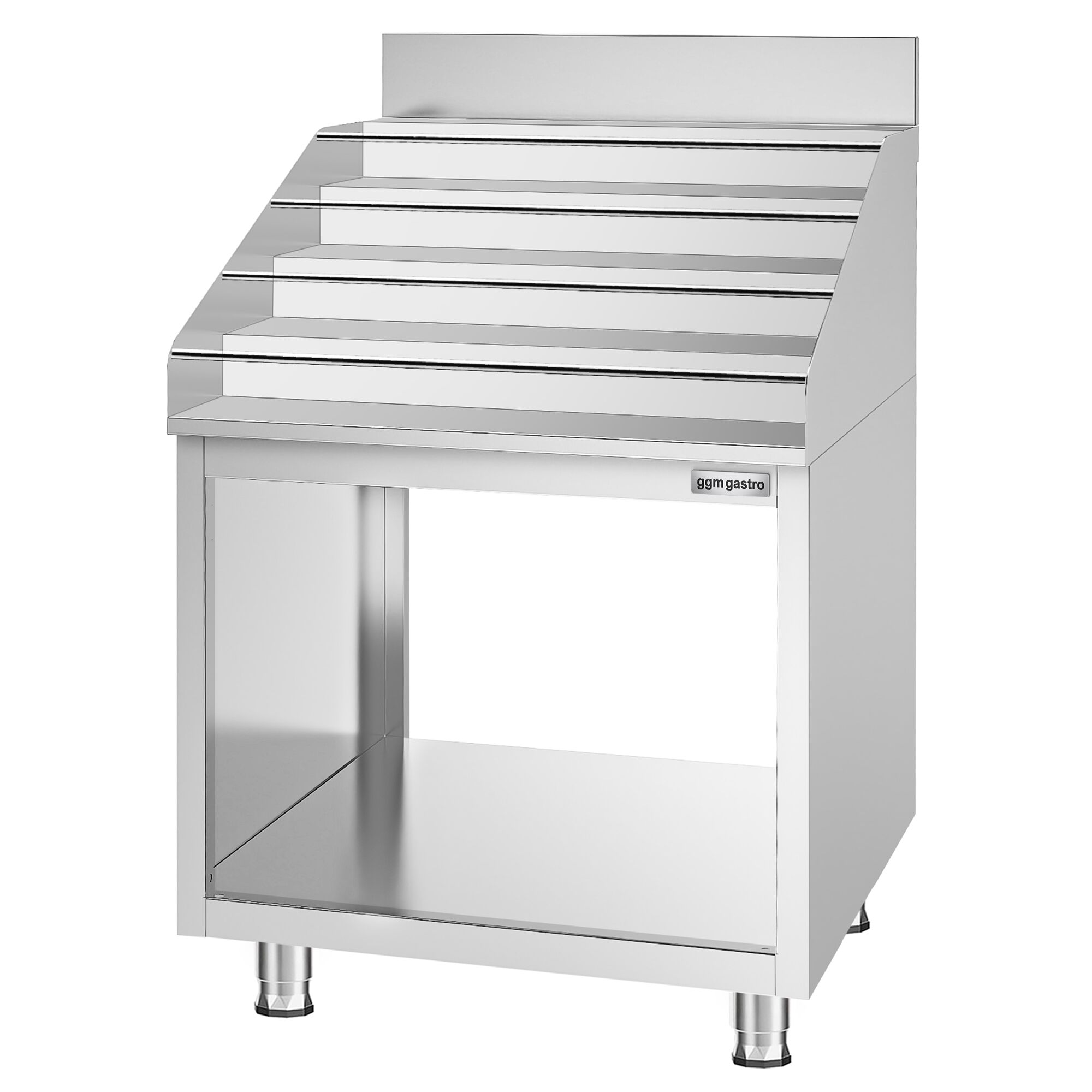 Estantería para botellas de bar de acero inoxidable - 600x600mm - con 4 estantes