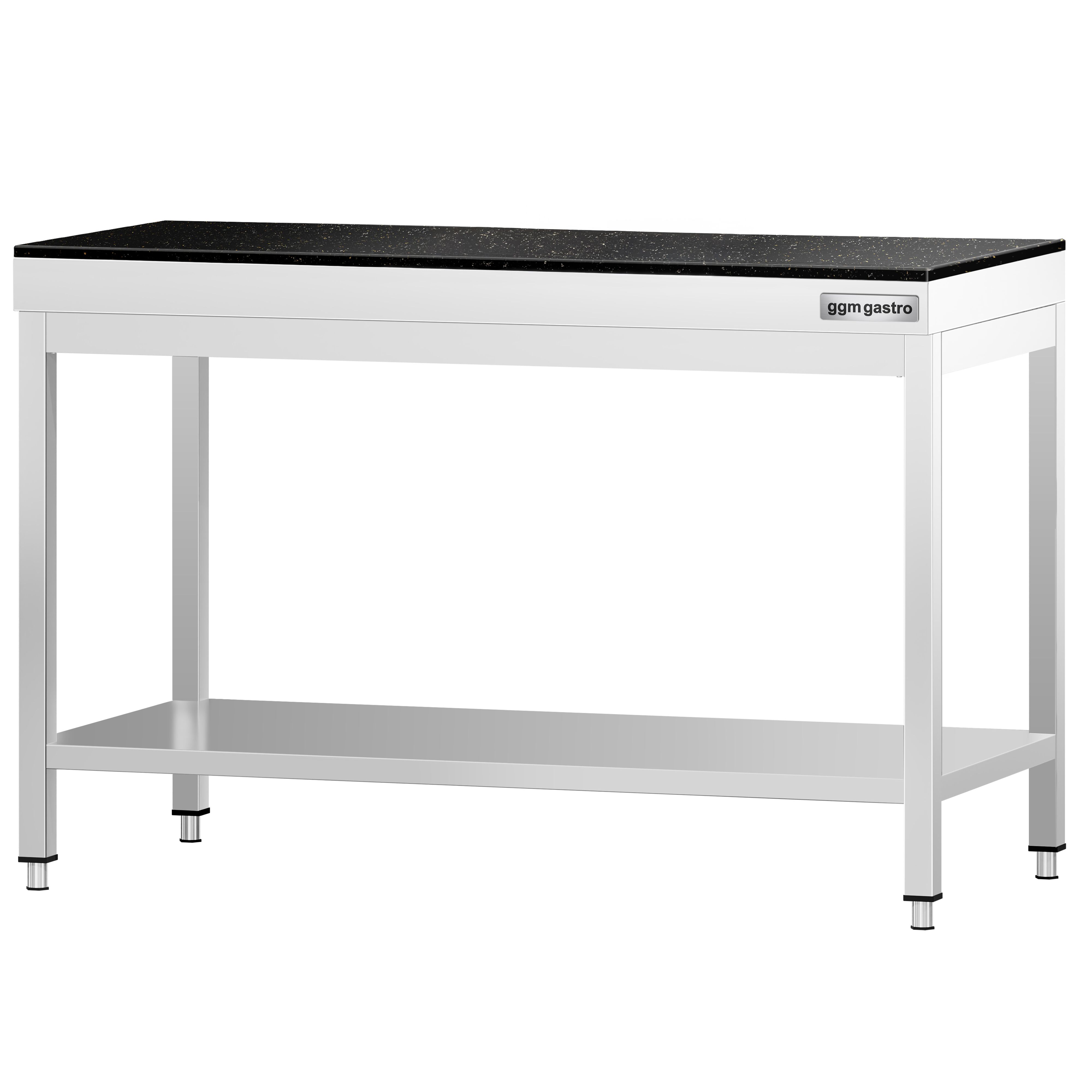 Table de travail inox PREMIUM - 1200 x 600 mm - avec tablette inférieure - incl. Plan de travail en Granit