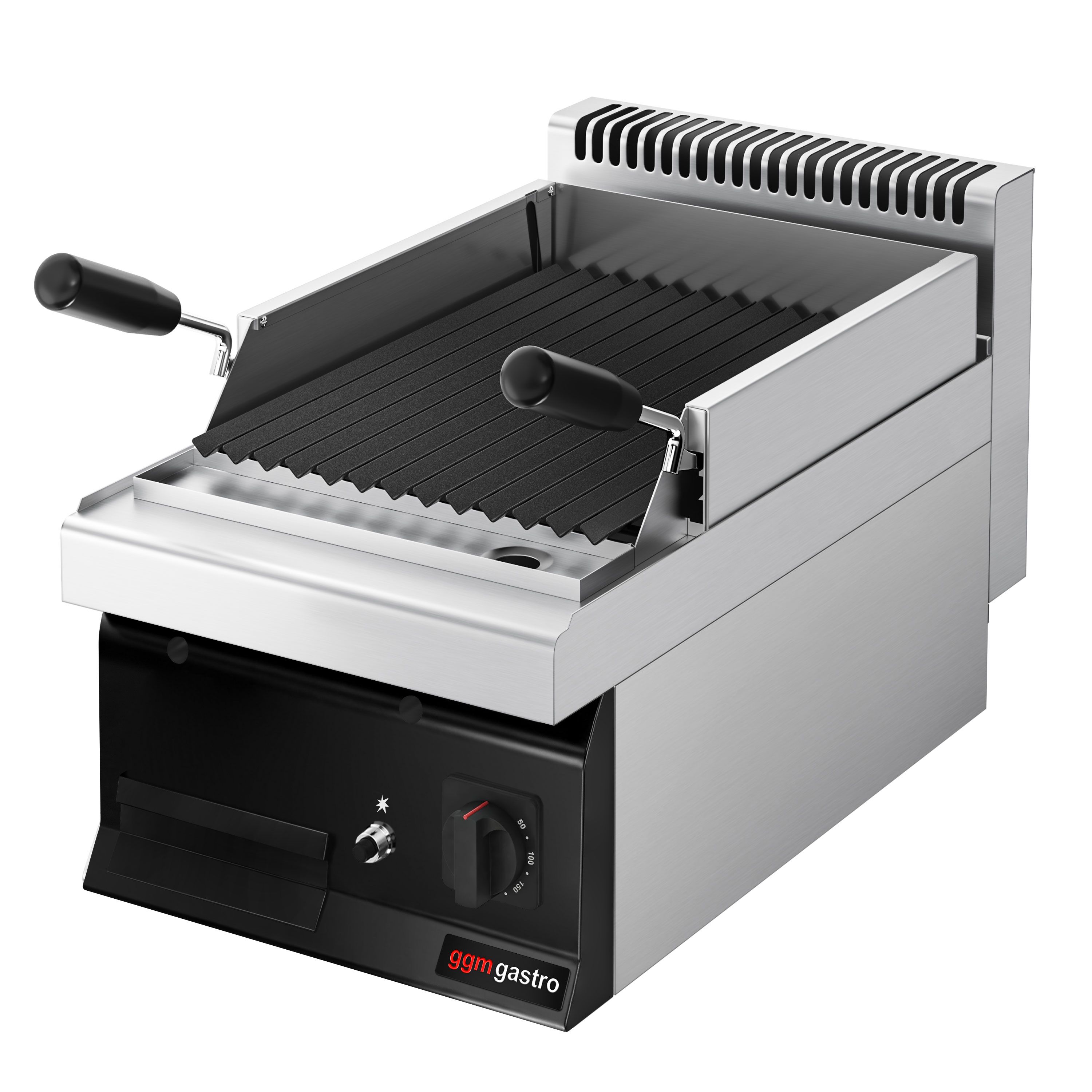 Commercial Gas Lava Rock Chargrill MARIO 700 - 400mm - Countertop - 700mm Deep - 1 Grill Grid - Tilting Grill Grid - Black-front Fascia