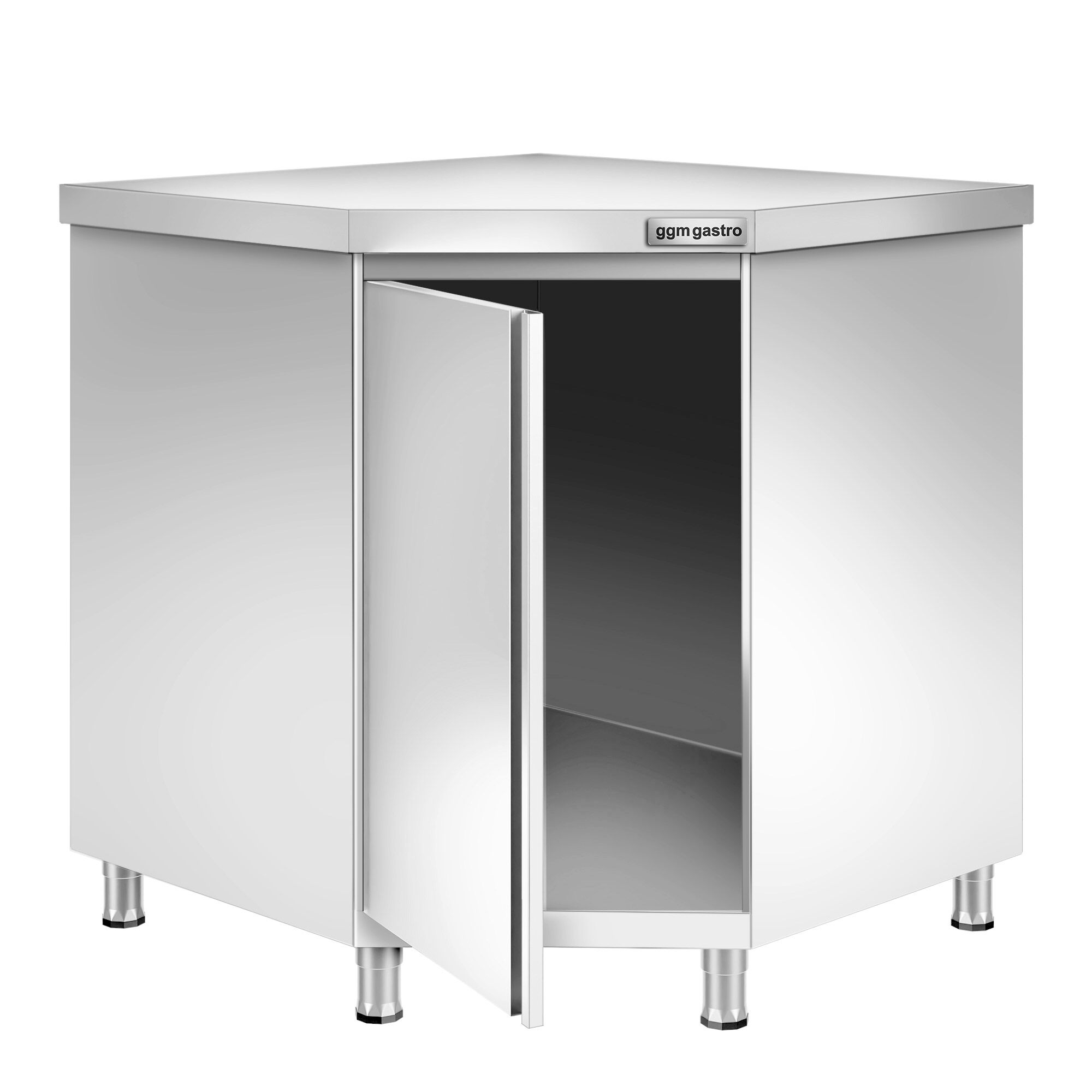 Table armoire d’angle en acier inoxydable PREMIUM - 1150x1150mm - avec portes battantes