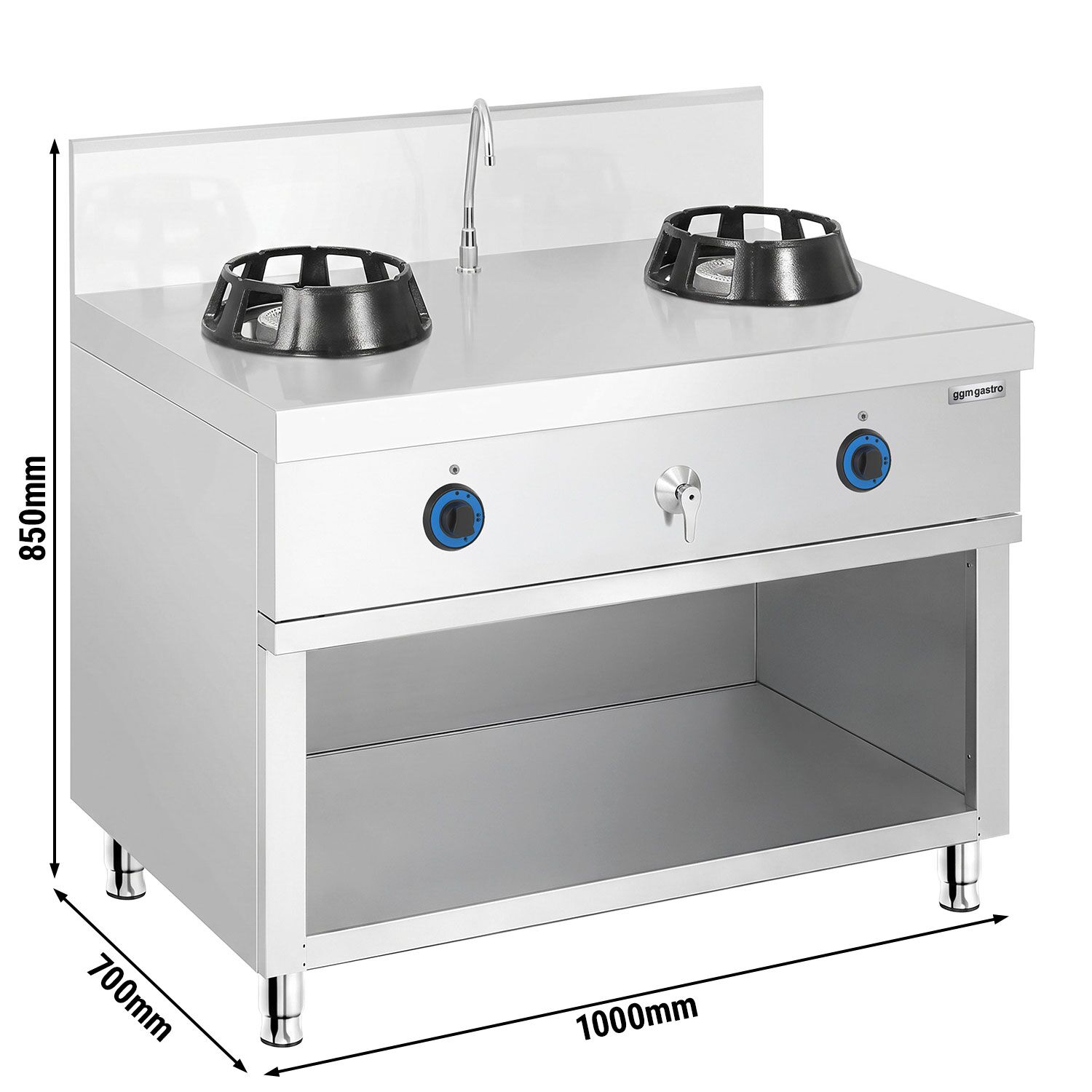 Gas woktafel - 28,0 kW - 2 branders - incl. 1 kraan